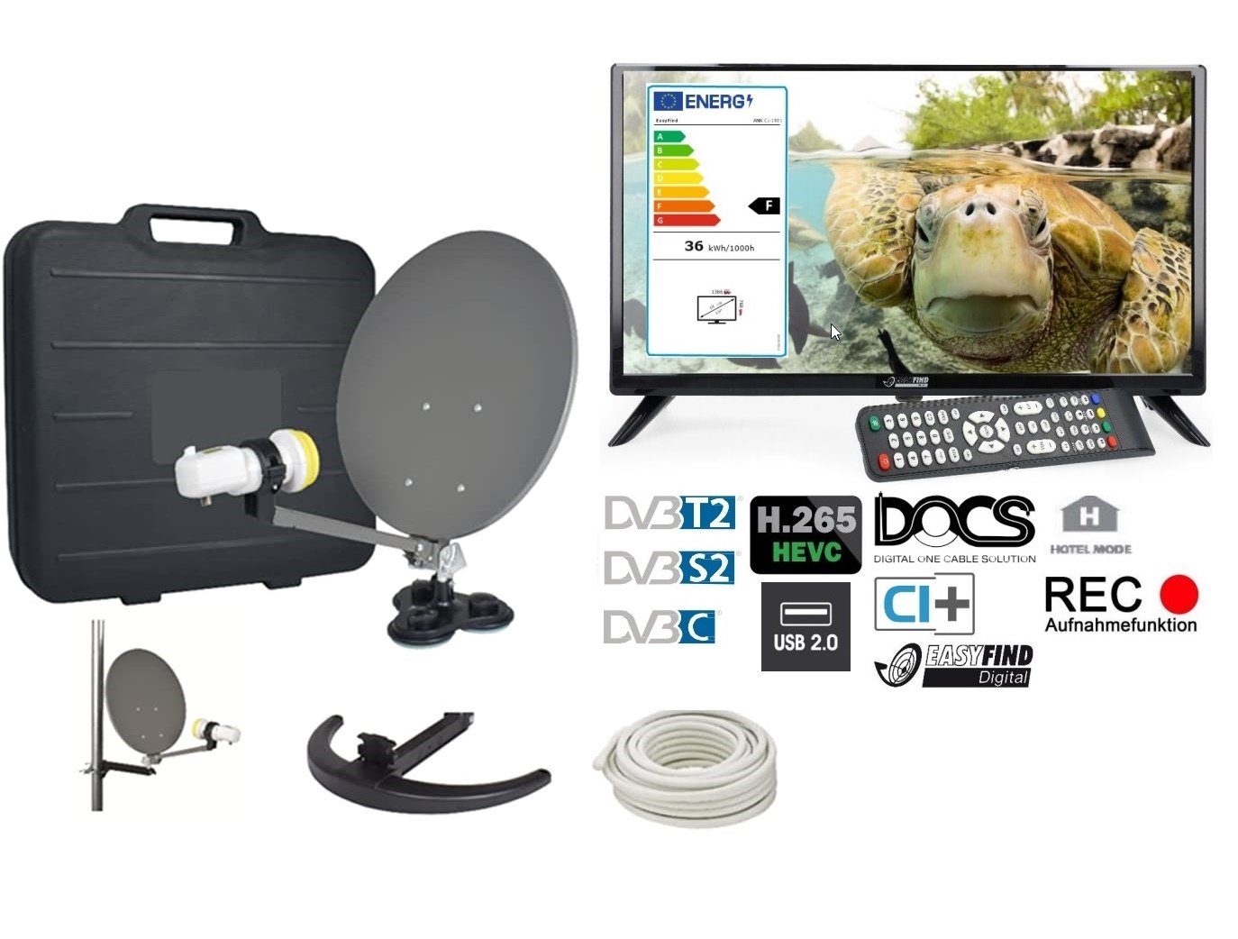 Microelectronic EasyFind Traveller Kit II TV Camping Komplettset 19 Zoll (48cm, Triple Camping Sat-Anlage