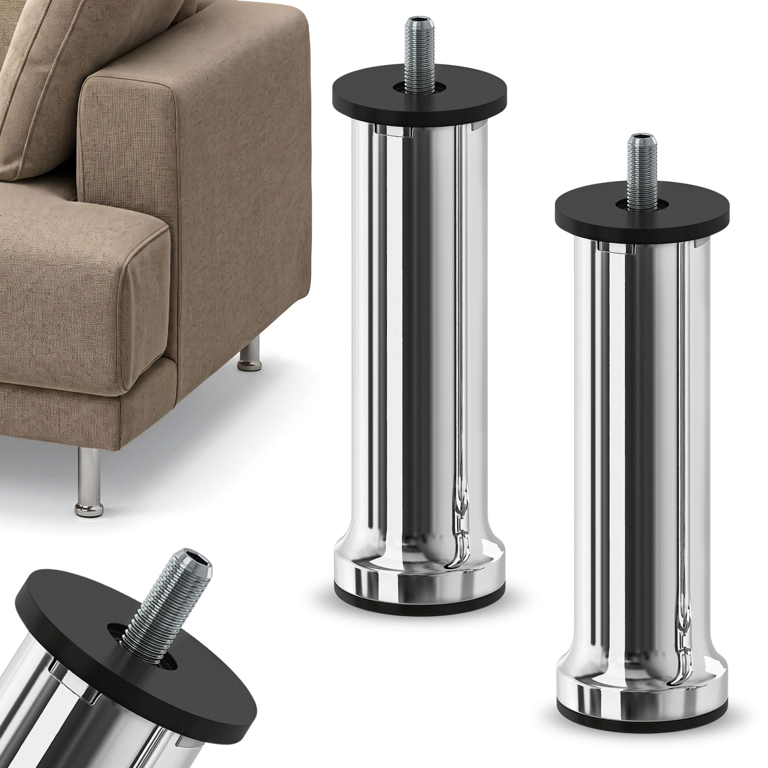 IKEA Möbelfuß BASTLUNDA verchromte Möbelfüße mit Gewinde, 13 cm, 2er-Set IKEA