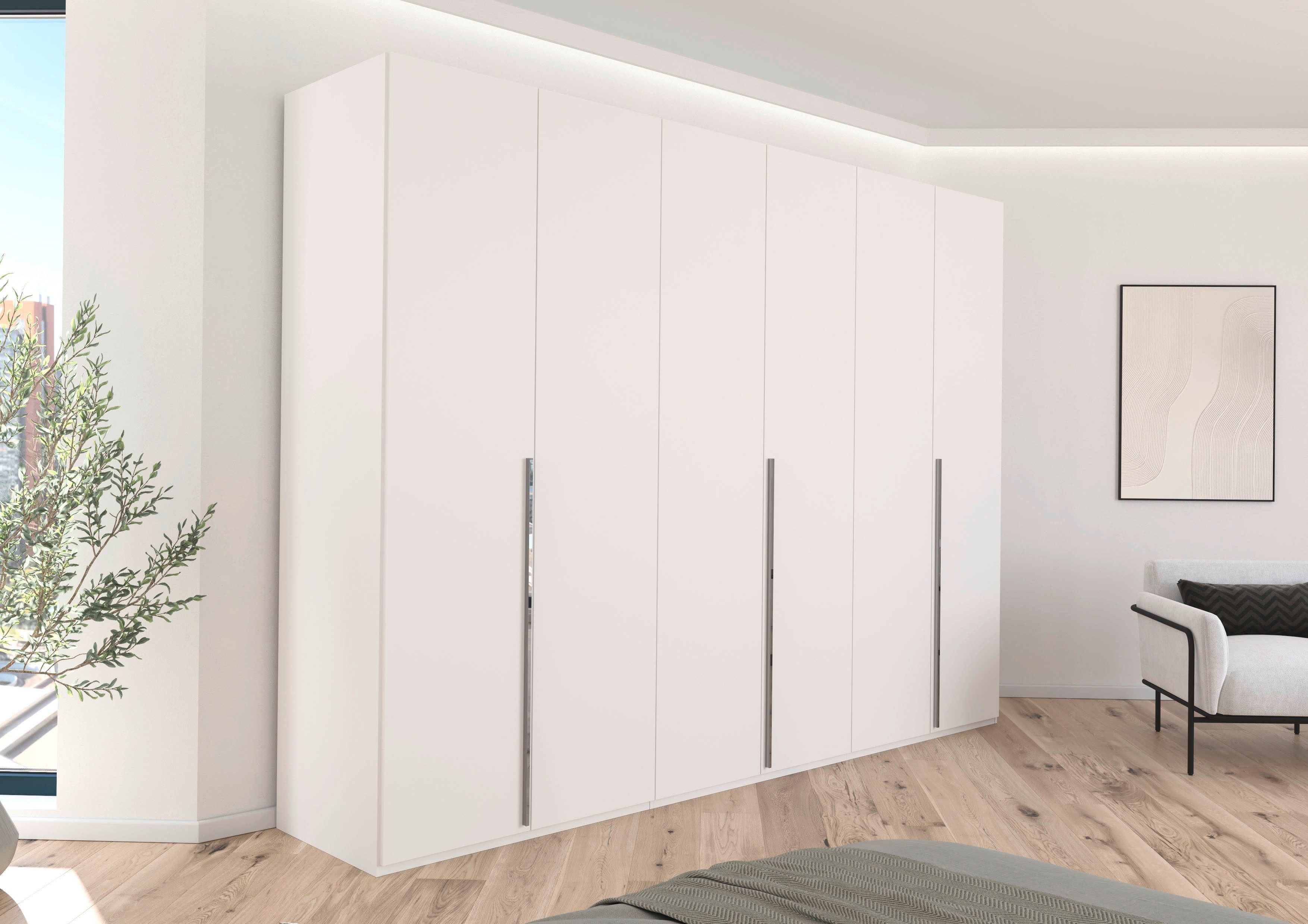 rauch Drehtürenschrank Kleiderschrank Schrank Garderobe Wäscheschrank BESTSELLER MONTCLAR (3 Ausstattungen BASIC/CLASSIC/PREMIUM (SOFT-CLOSE), Breiten 201-400 cm) Front in Glas/Hochglanz/Dekor/Grauspiegel in 5 Breiten MADE IN GERMANY
