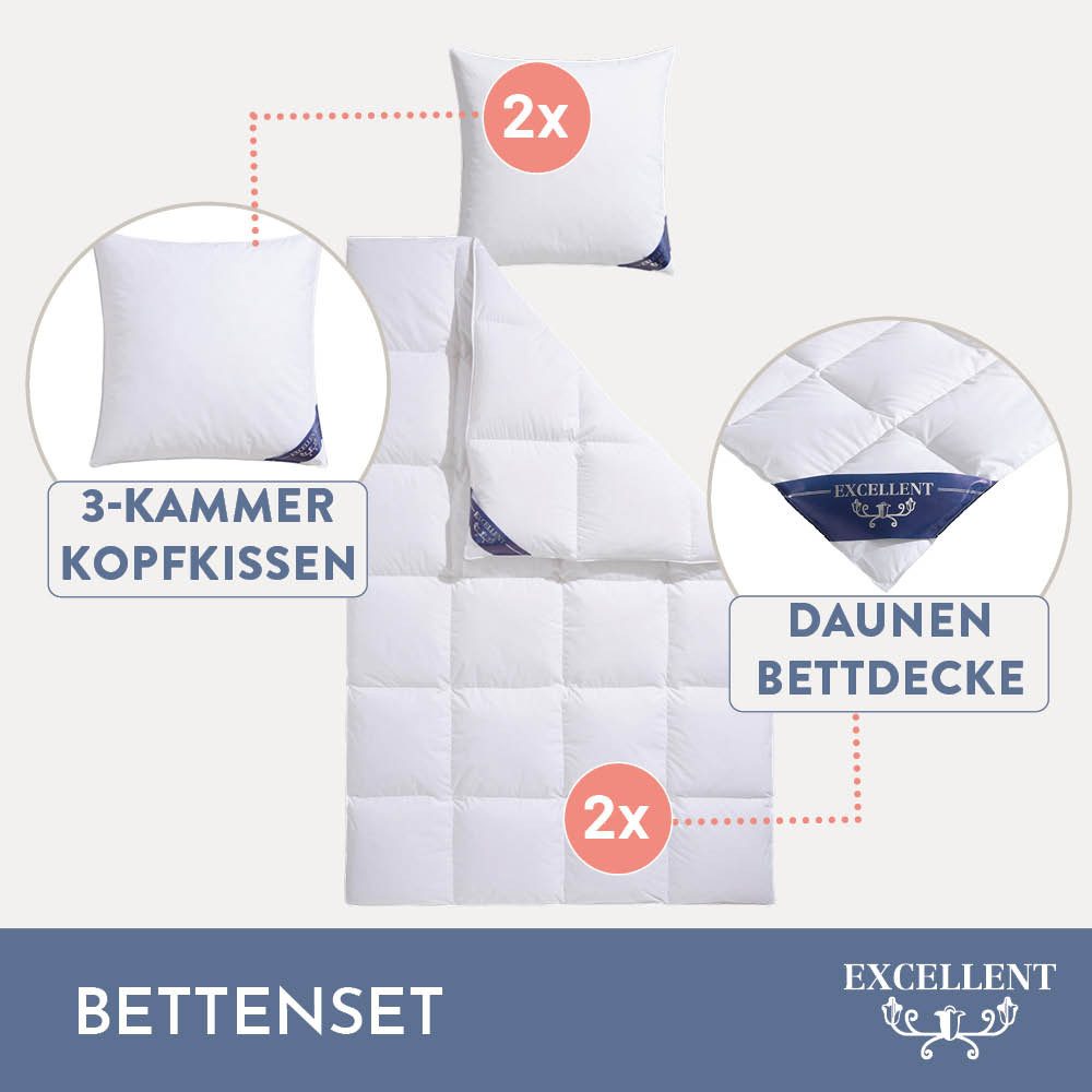 Excellent Daunenbettdecke + 3-Kammer-Kopfkissen Venedig, 2-tlg, hergestellt günstig online kaufen