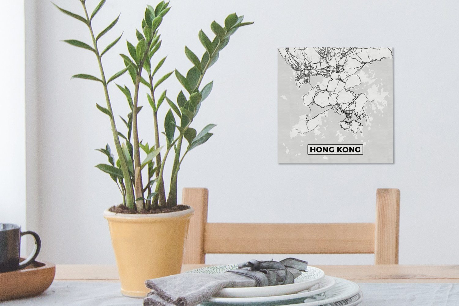 (1 - OneMillionCanvasses® Schlafzimmer Karte, für - Schwarz Leinwand Bilder Hongkong St), Stadtplan und weiß Leinwandbild Wohnzimmer -