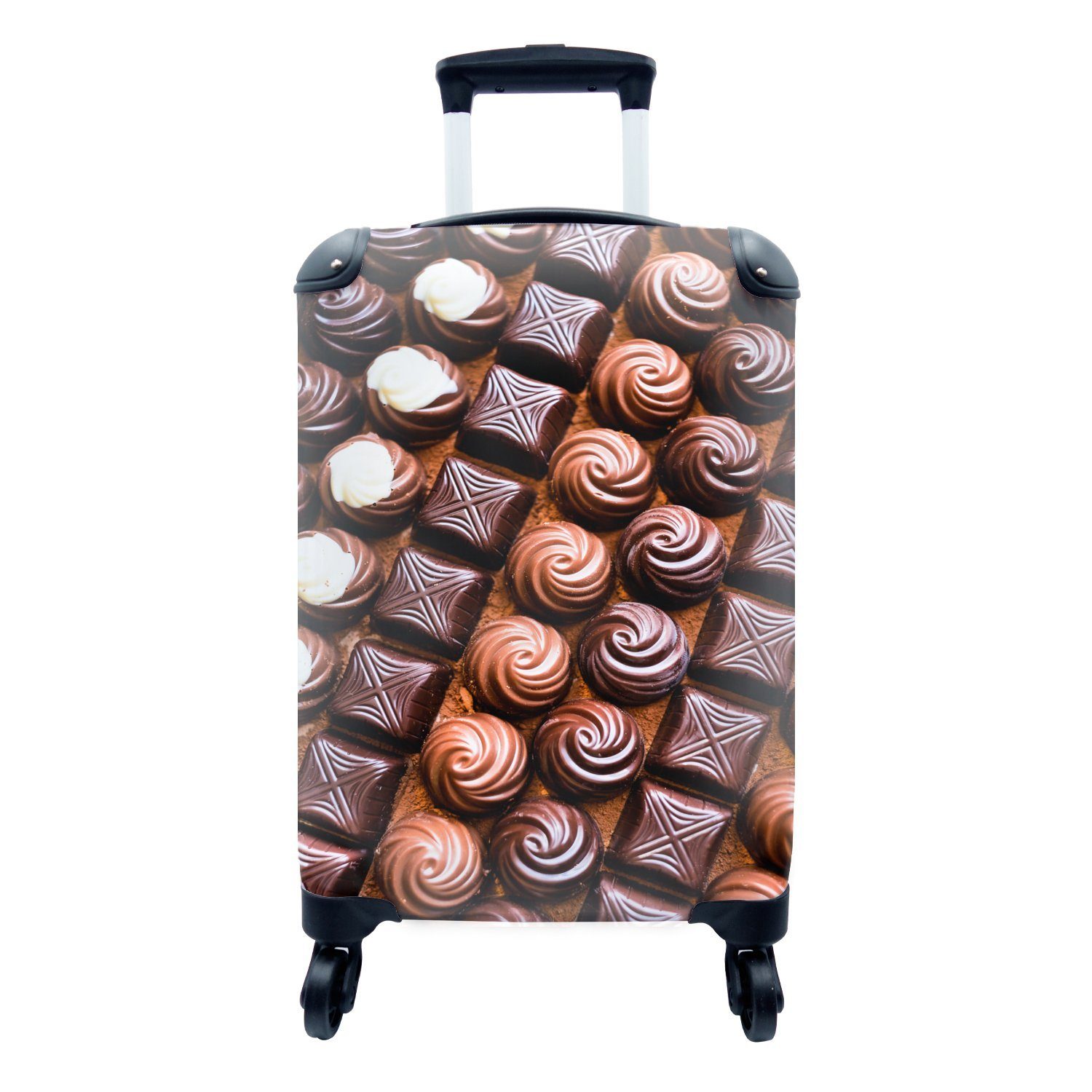 MuchoWow Handgepäckkoffer Bonbons in einer Reihe im Kakaopulver, 4 Rollen, Reisetasche mit rollen, Handgepäck für Ferien, Trolley, Reisekoffer