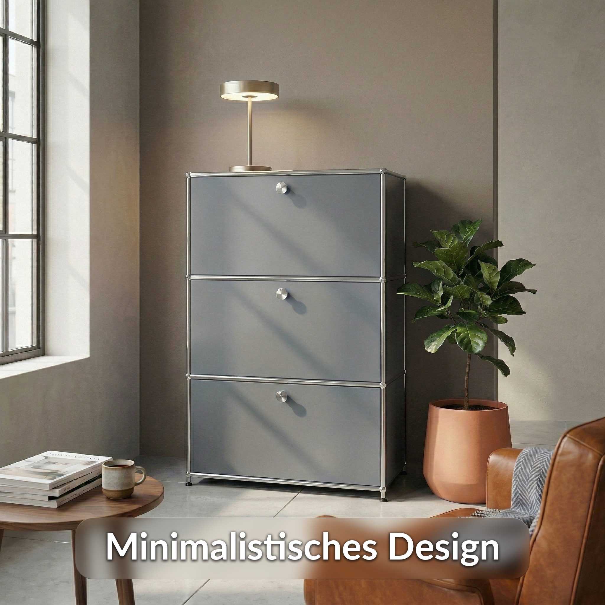 Floordirekt Sideboard Concept Epure MK-129 Metallschrank, 3 verschließbare Fächer, 3 verschließbare Fächer, B75×T40×H120 cm – Bild 3 von 5