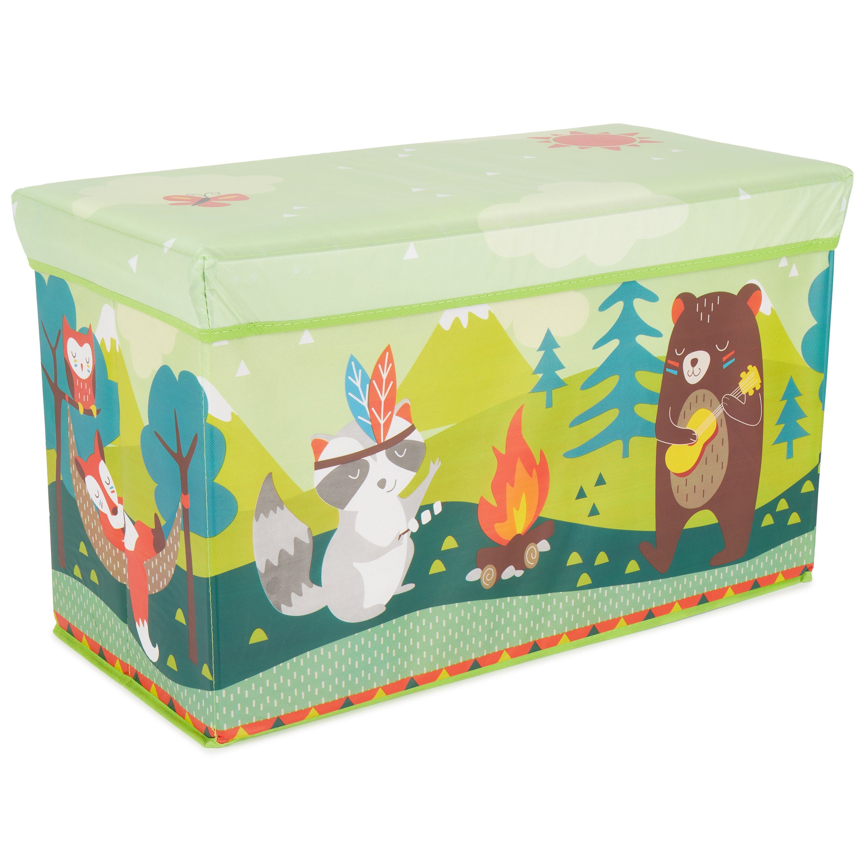 TsingLe Spielzeugtruhe mit Deckel 36 x 52 x 35 cm aus Leinen Aufbewahrungsbox für Kinder Papagei 65 l