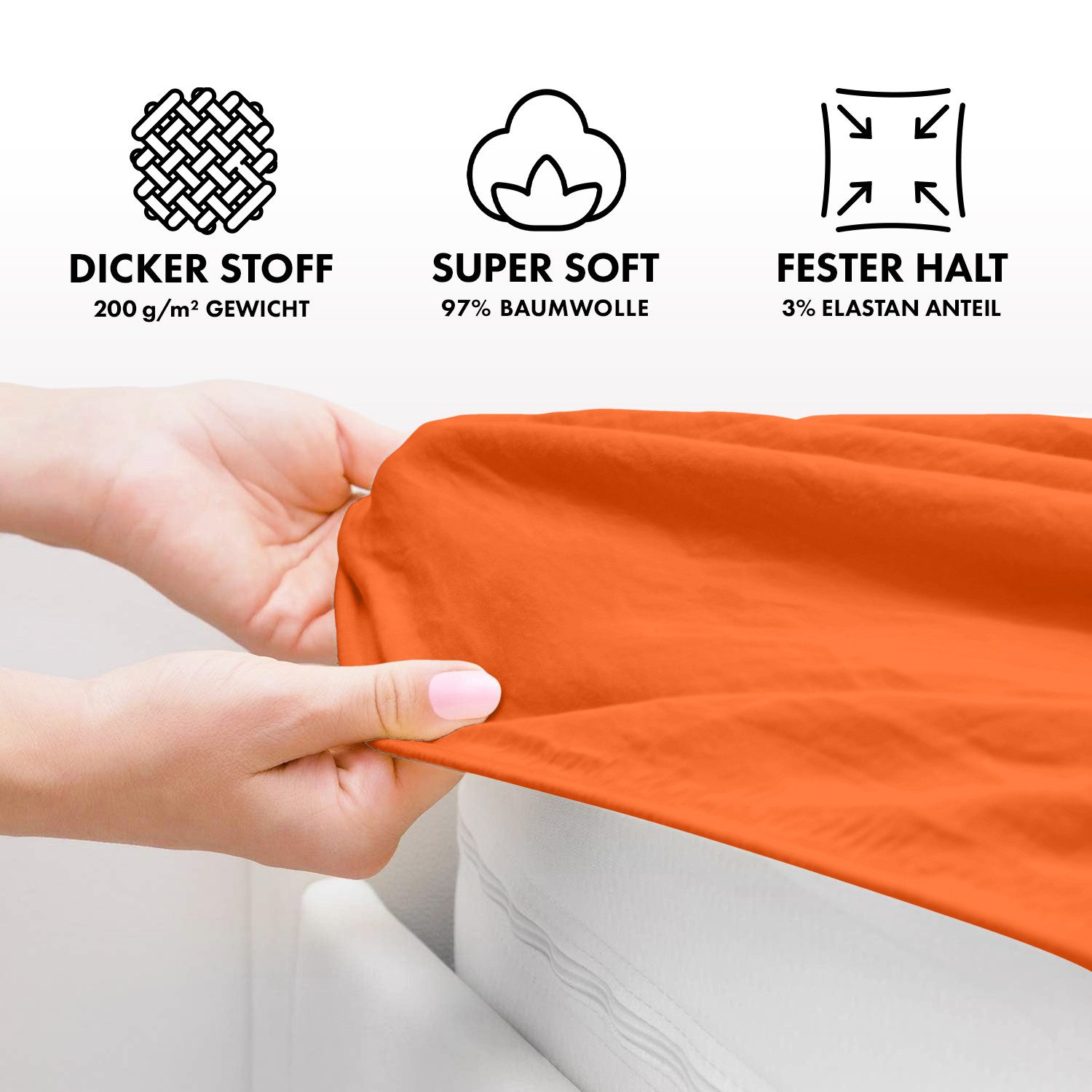 Jacobson Spannbettlaken PREMIUM 200 g/m² Jersey aus 97% Baumwolle & 3% Elasthan, Extra dichtes Bettlaken mit maximalem Halt