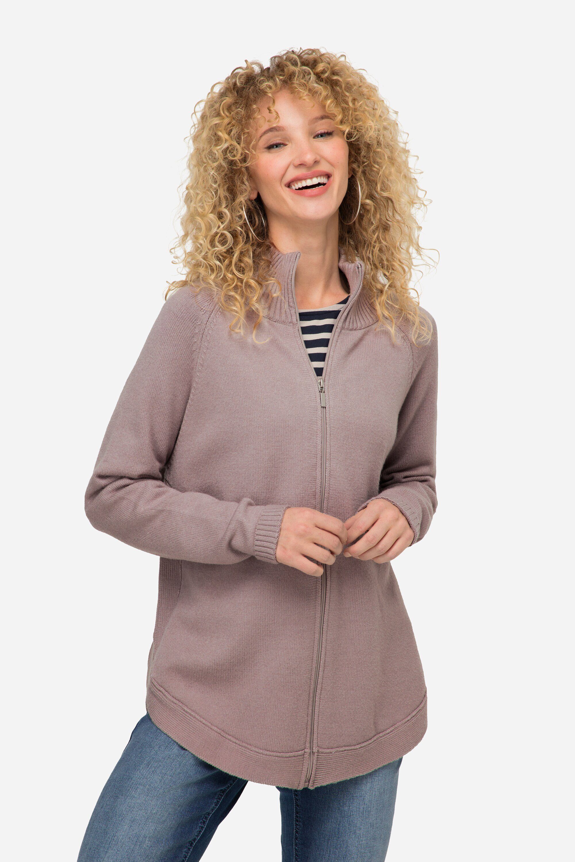 Seitenschlitze grau Strickjacke Stehkragen Strickjacke Laurasøn Zipper