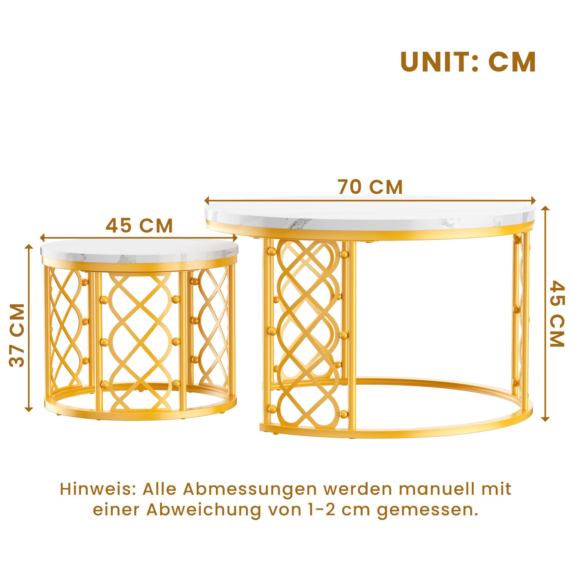 HAUSS SPOLE Couchtisch 2er-Satztisch Wohnzimmertisch Sofatisch mit herzförmigem Rahmen (Satztisch Set 2-teilig mit runder Tischplatte in Marmoroptik) – Bild 4 von 5
