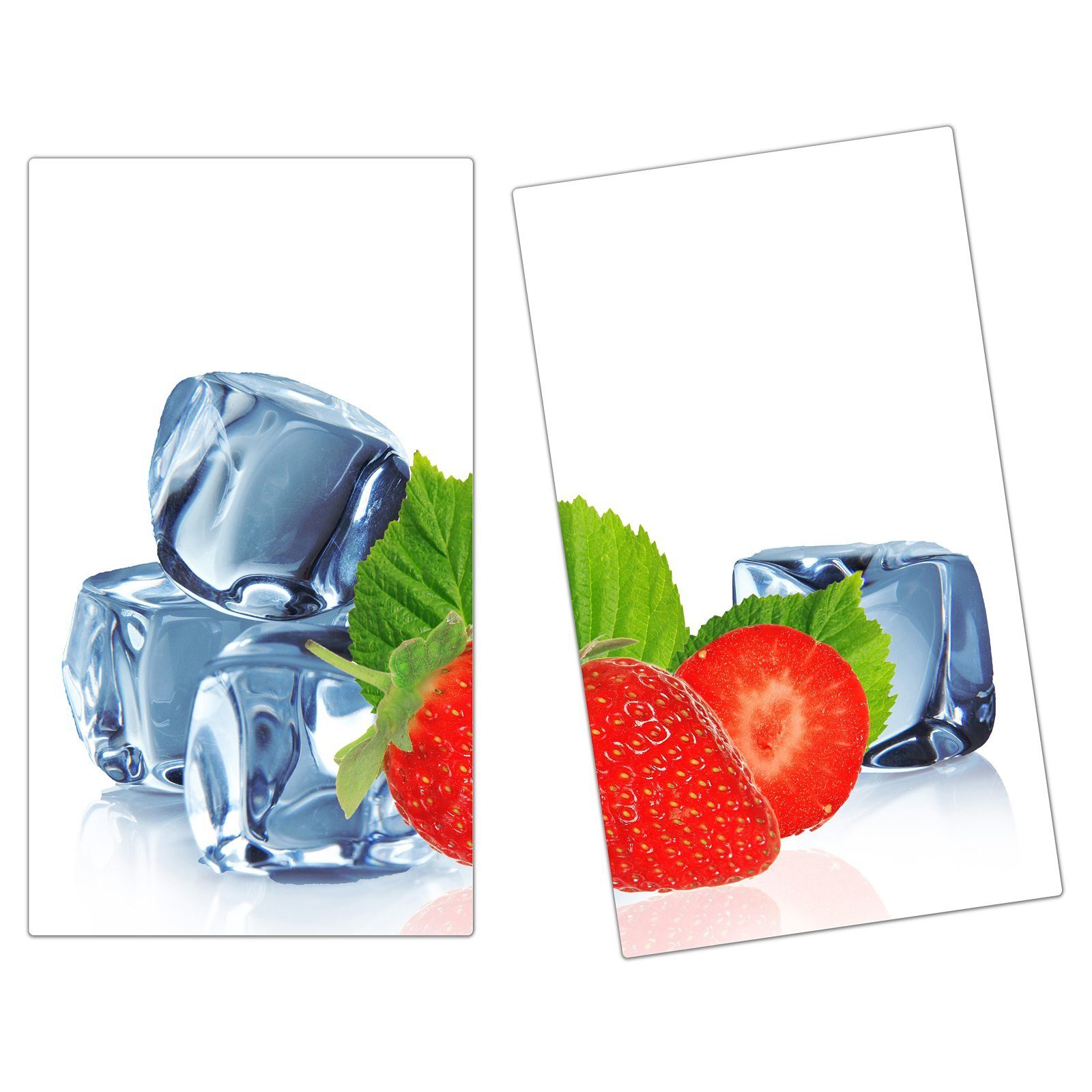 (2 Glas und Primedeco Herd-Abdeckplatte Herdabdeckplatte aus Glas, tlg) Erdbeeren Spritzschutz Eiswürfel,