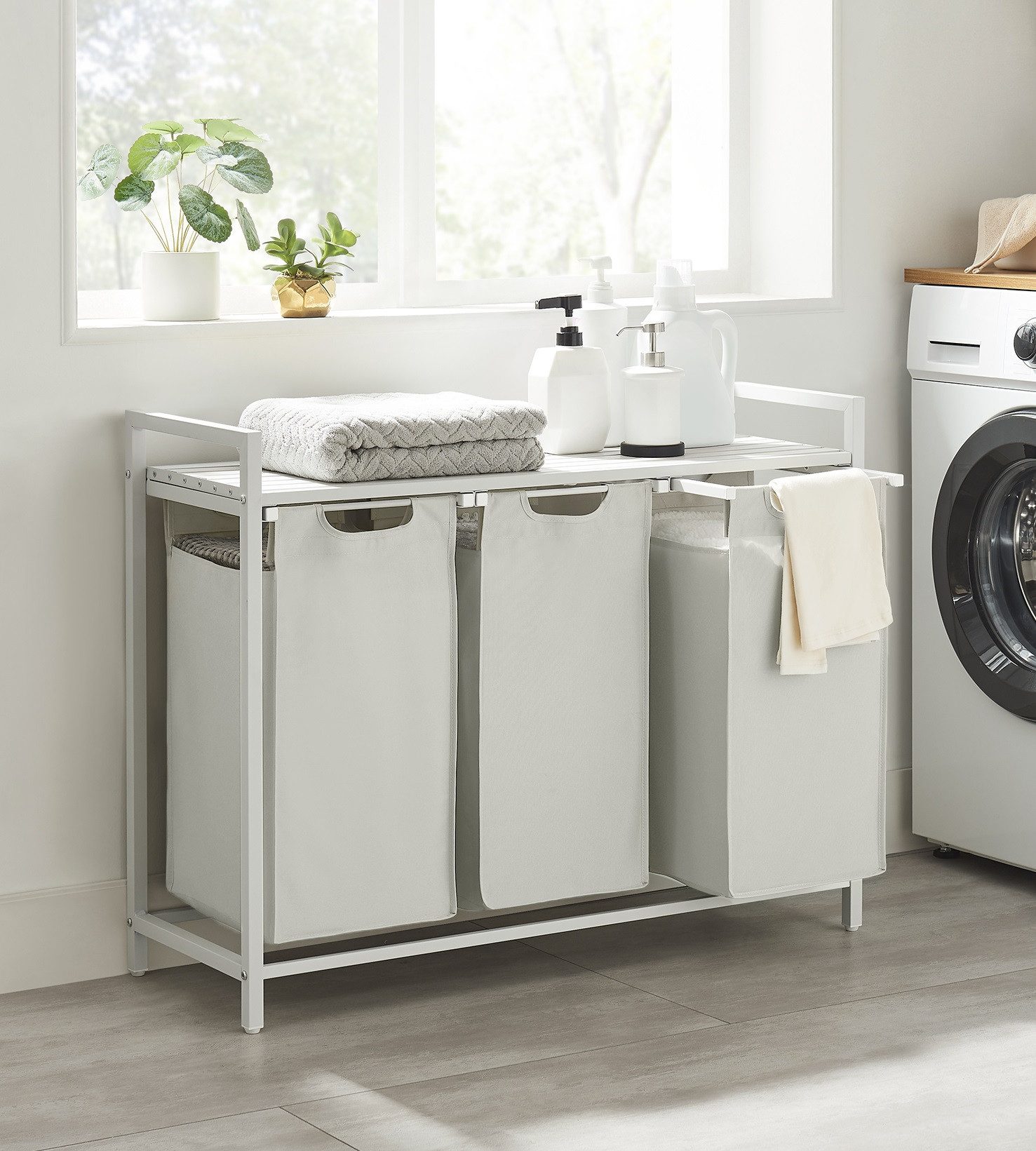 VASAGLE Wäschekorb, 3 Fächer, mit Ablage, ausziehbar und abnehmbar, 3 x 38 günstig online kaufen