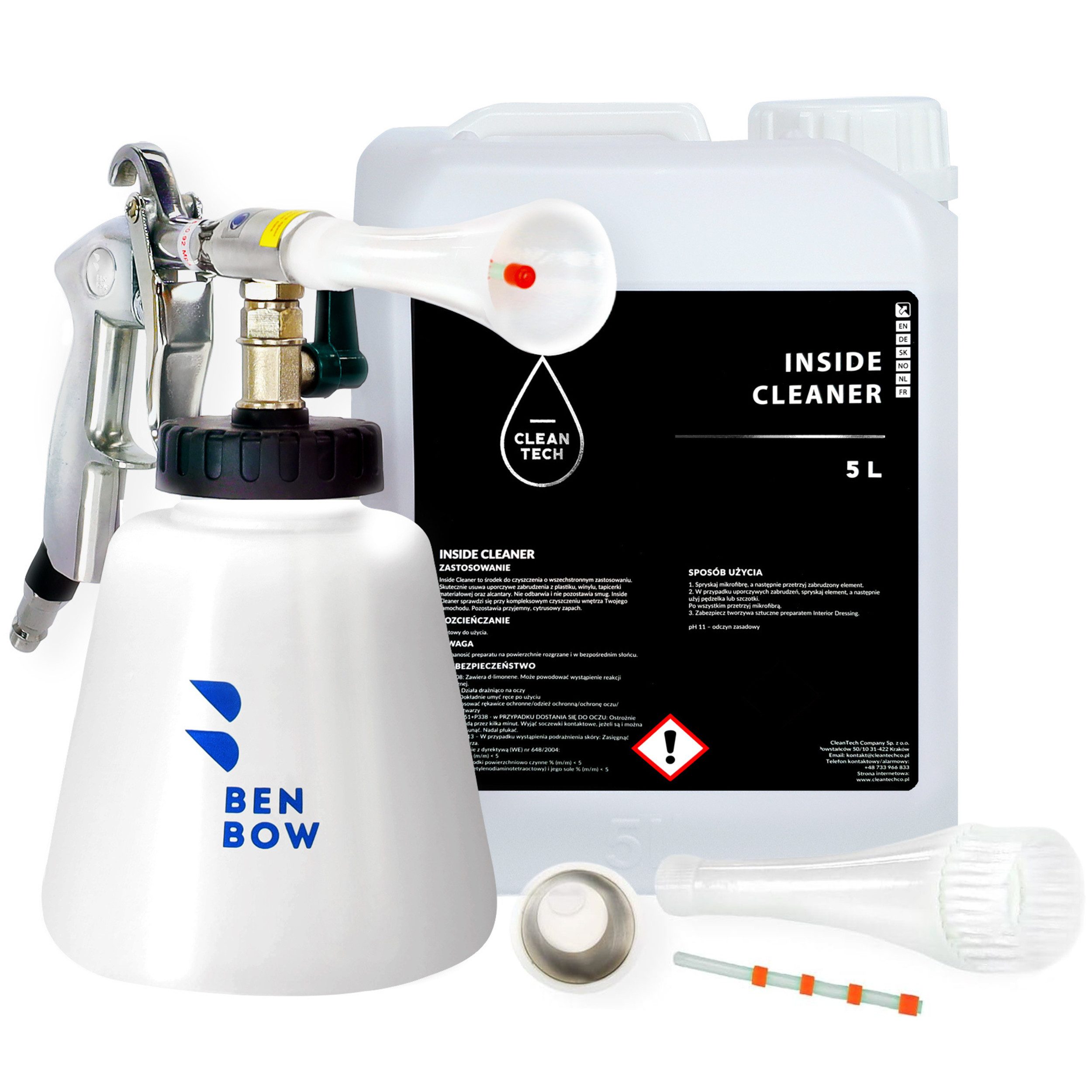 BENBOW Dreckfräse Benbow druckluft Reinigungspistole Classic + CLEANTECH Inside Cleaner, 004 Druckluft Reinigungspistole Metal + CLEANTECH InsideCleaner 5L