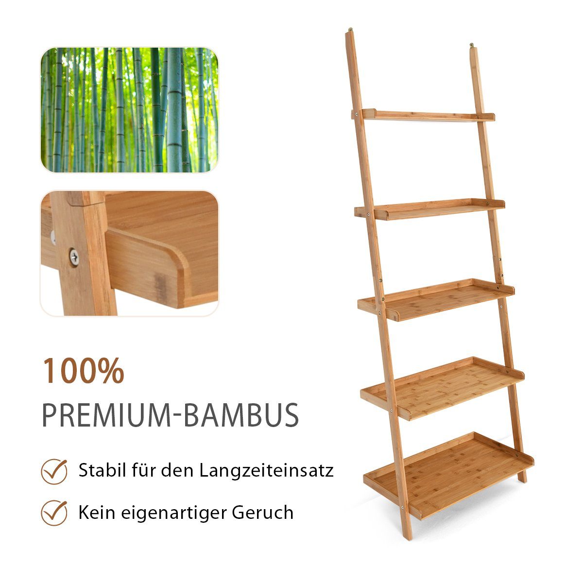 COSTWAY Leiterregal Standregal Lagerregal, Bambus, 5-stufig, günstig online kaufen