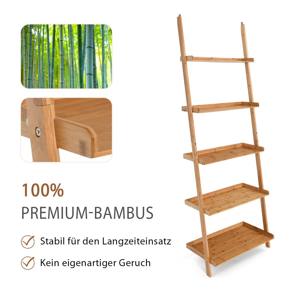 COSTWAY Leiterregal Standregal Lagerregal, Bambus, 64x45x181cm 5-stufig