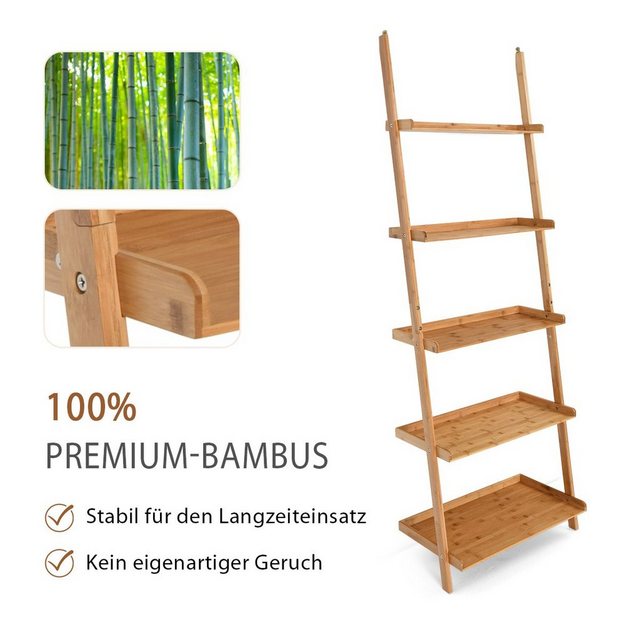 COSTWAY Leiterregal “Standregal Lagerregal Badregal”, Bambus, 5-stufig, 64x45x181cm