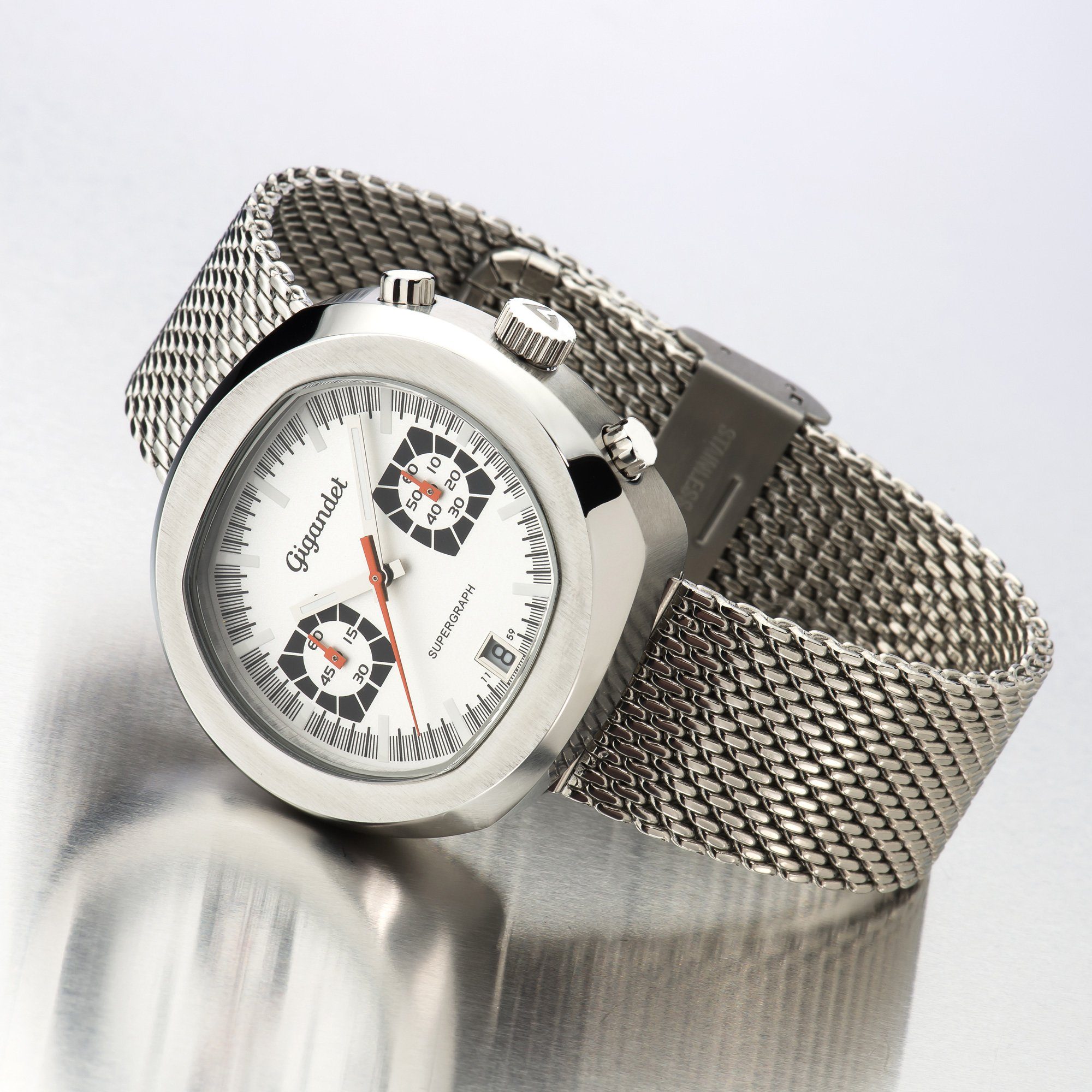 Gigandet Chronograph Armbanduhr, Herrenuhr, Sportuhr, 44mm, SUPERGRAPH G11-001, Mineralglas, Datumsanzeige, Edelstahlband, 10bar/100m wasserdicht