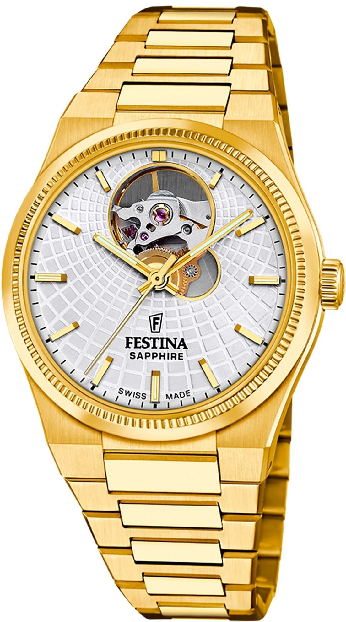 Festina Automatikuhr Festina Damenuhr Swiss Made Armbanduhr, (Analoguhr), Damen Armbanduhr rund, Edelstahlarmband gold, Elegant