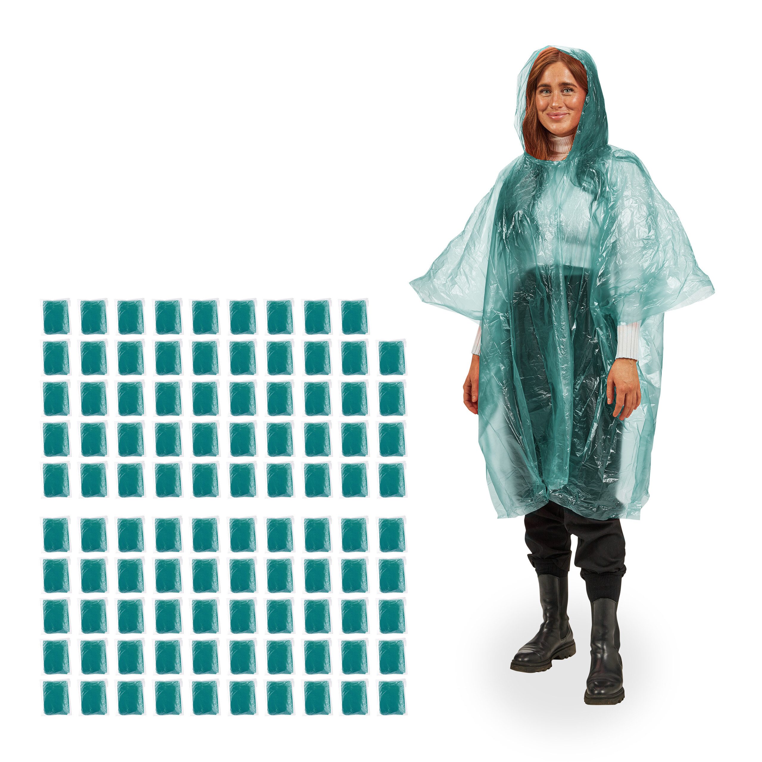 Regenponcho 100x Einweg Regenponcho Grün