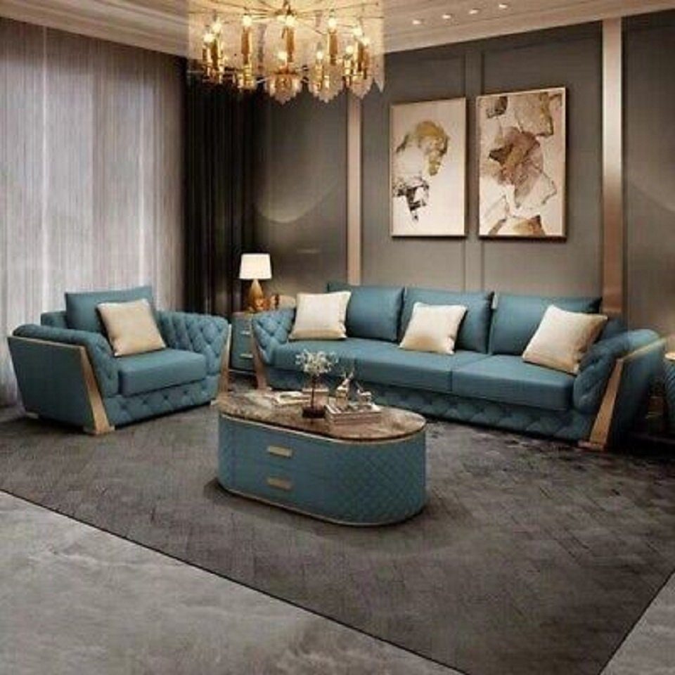 JVmoebel Sofa Premium blaue Sofagarnitur 3+2+1 Sitzer Wohnlandschaft Polstermöbel, Made in Europe