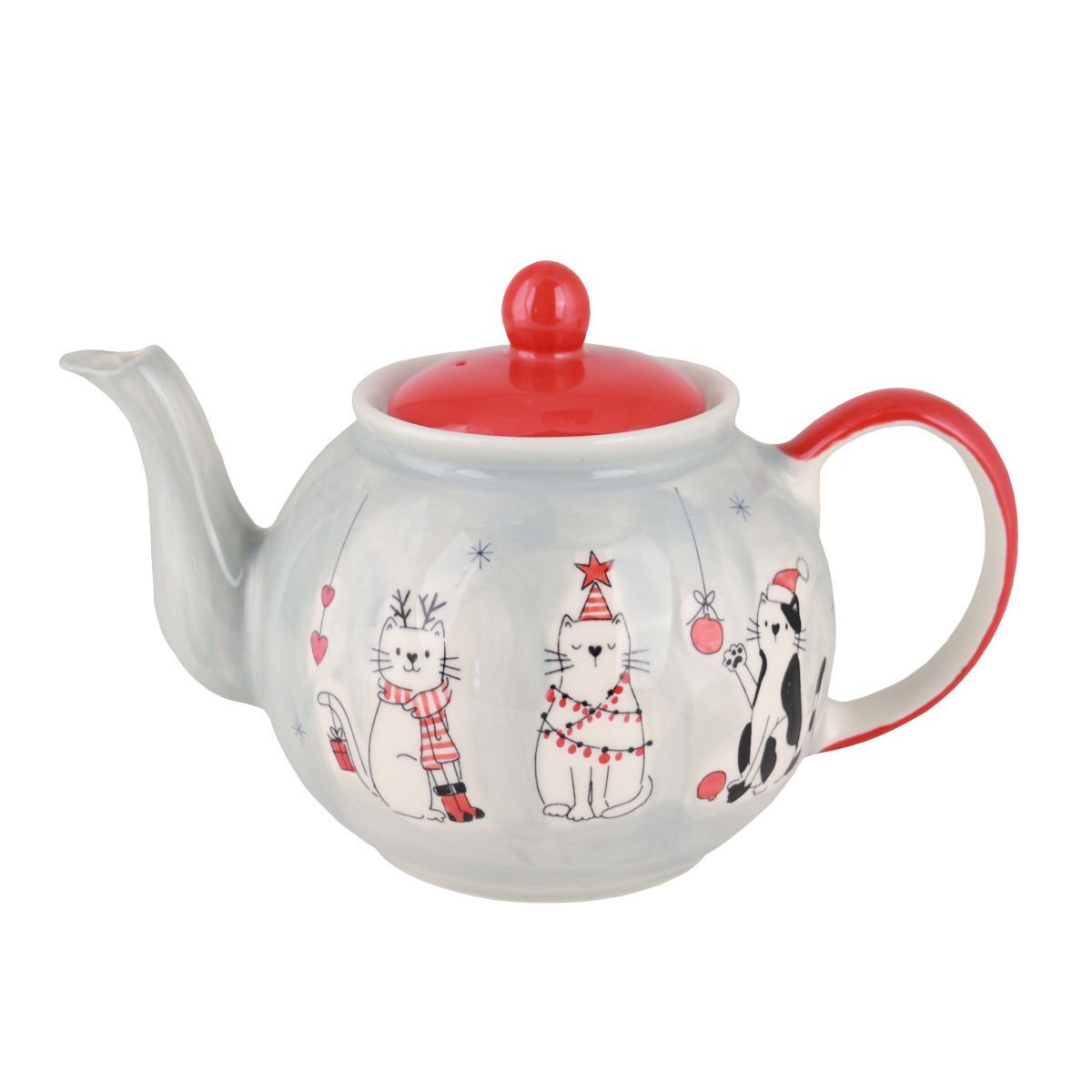 Mila Teekanne Mila Keramik-Teekanne X-Mas Cats, ca 1,2 Liter, 1,2 l, (Stück, 1 Teekanne mit Deckel)