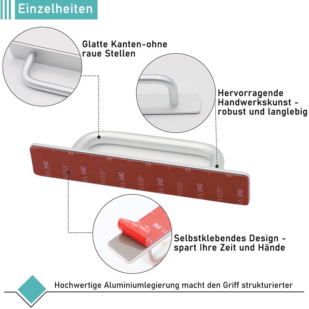 Türgriffe Schrankgriffe, Türknauf zggzerg Silber Aluminium 4 Möbelgriff, Stück Selbstklebender