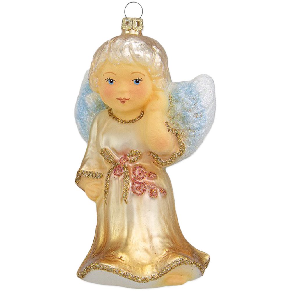 Thüringer Glasdesign Christbaumschmuck Weihnachtsengel 12cm (1-tlg), mundgeblasen, handbemalt