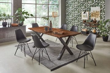 SAM® Essgruppe William, massives Akazienholz, X-Gestell, natürliche Baumkante und 6 Stühlen