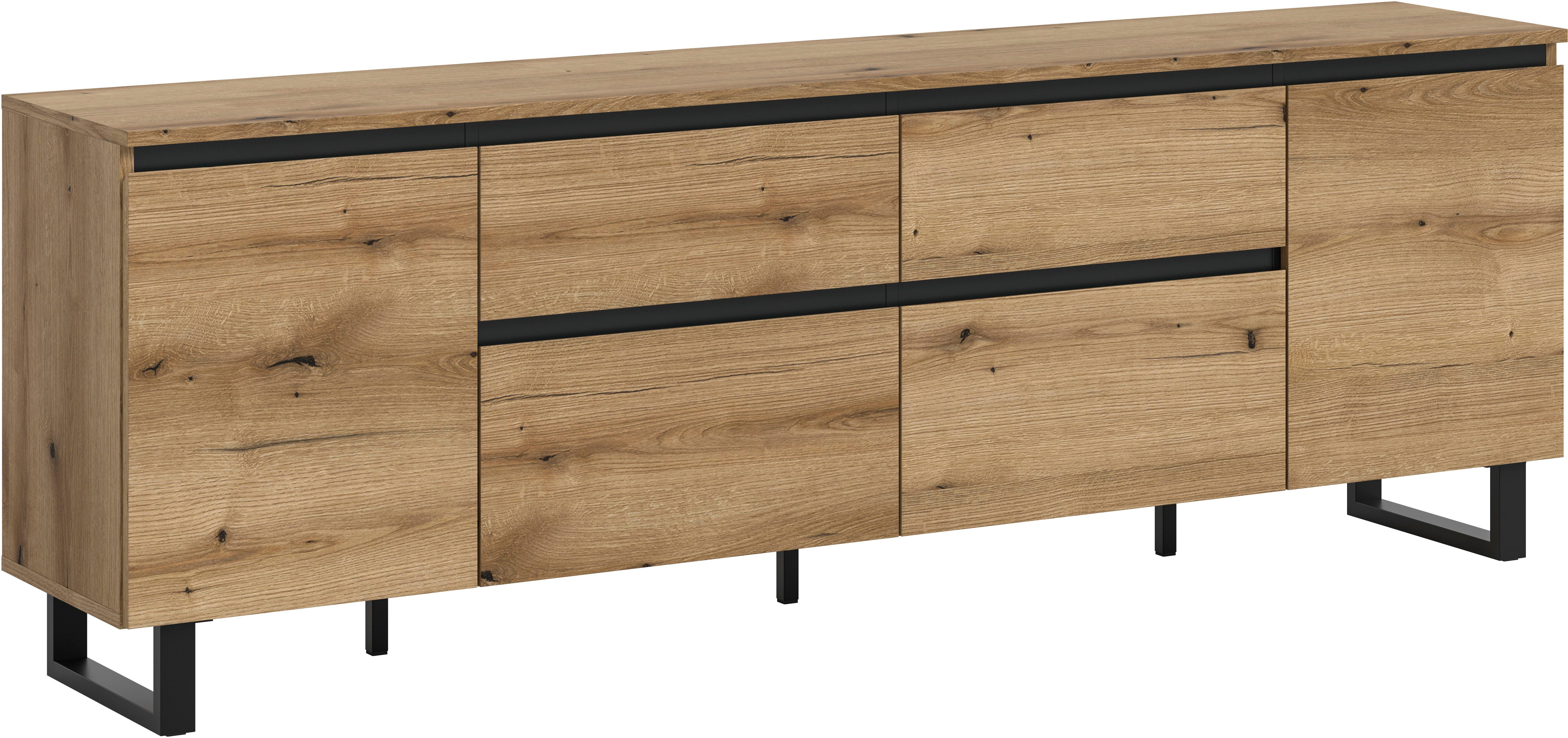 Home affaire Lowboard TOMA, 188cm breit, Metall-Kufen-Fuß, 2 Türen, 2 Schubkästen,2 Klappen, TV-Lowboard, Mediaschrank, Mediaboard, TV-Schrank, Schrank, Board