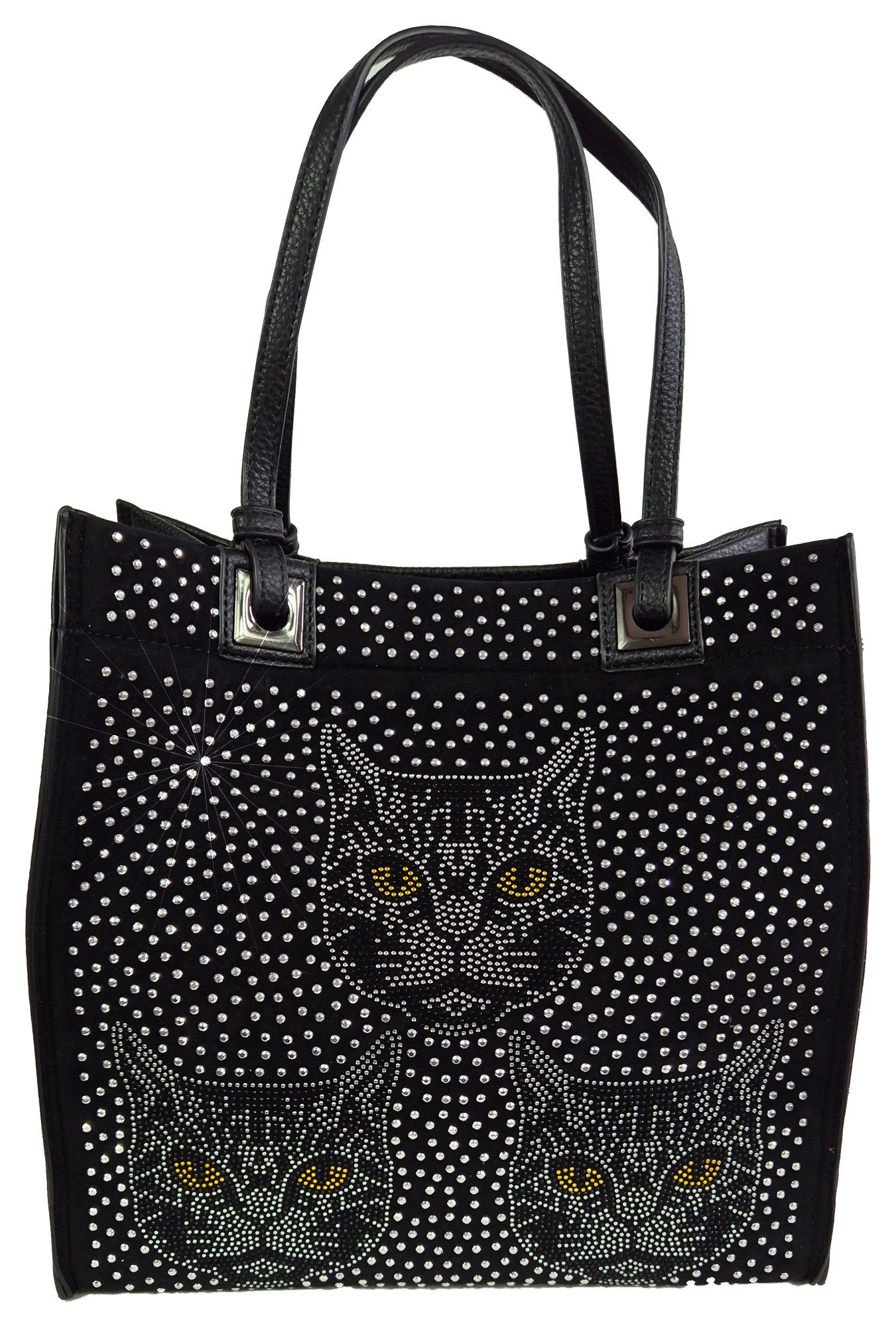 Einkaufszauber Schultertasche Totebag Handtasche Katzen - Shoppertasche, Katzen aus geschliffenem Strass