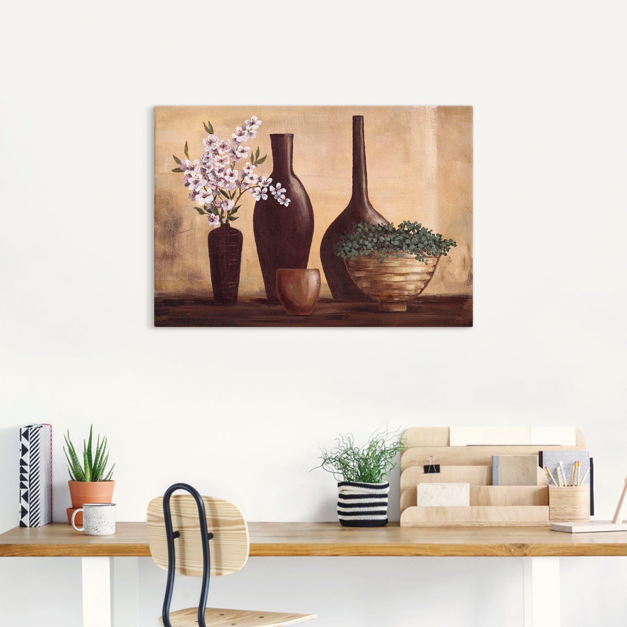 Artland Leinwandbild Stillleben in Beige II, Vasen & Töpfe (1 St), auf Holzrahmen gespannt