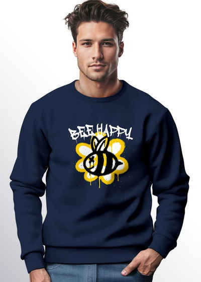 Neverless Sweatshirt Sweatshirt Aufdruck Bee Happy Biene Blume Graffiti Grafik Schriftzug R