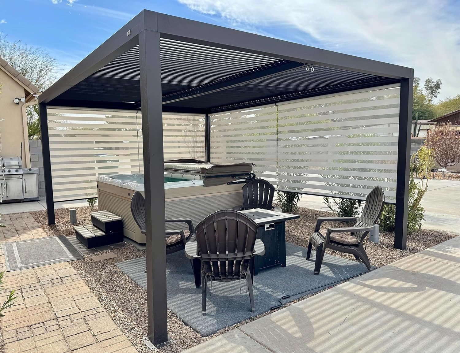 PURPLE LEAF Pergola Terrassenüberdachung mit Sonnenrollo, Gartenpavillon mit Lamellendach, (Komplettset, 1 Pergola + 2 Seitenrollos (Längs- & Schmalseite), Lamellendach verstellbar; inkl. Seitenrollo