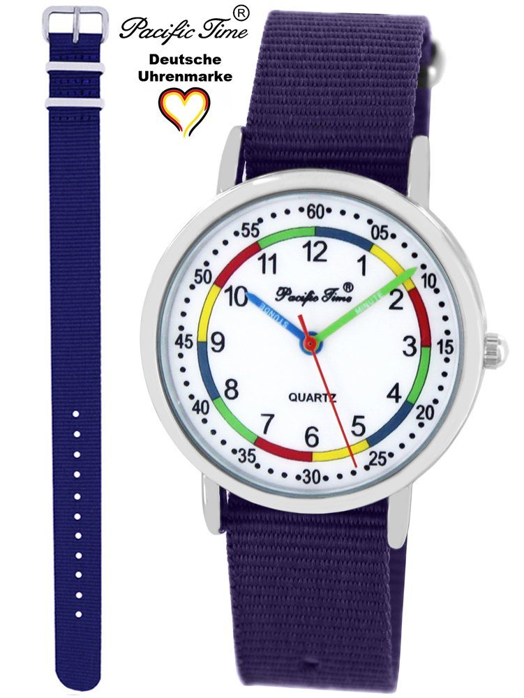 Pacific Time blau - Set Lernuhr Kinder und Armbanduhr Wechselarmband, und violett Quarzuhr Gratis Match Mix Design First Versand