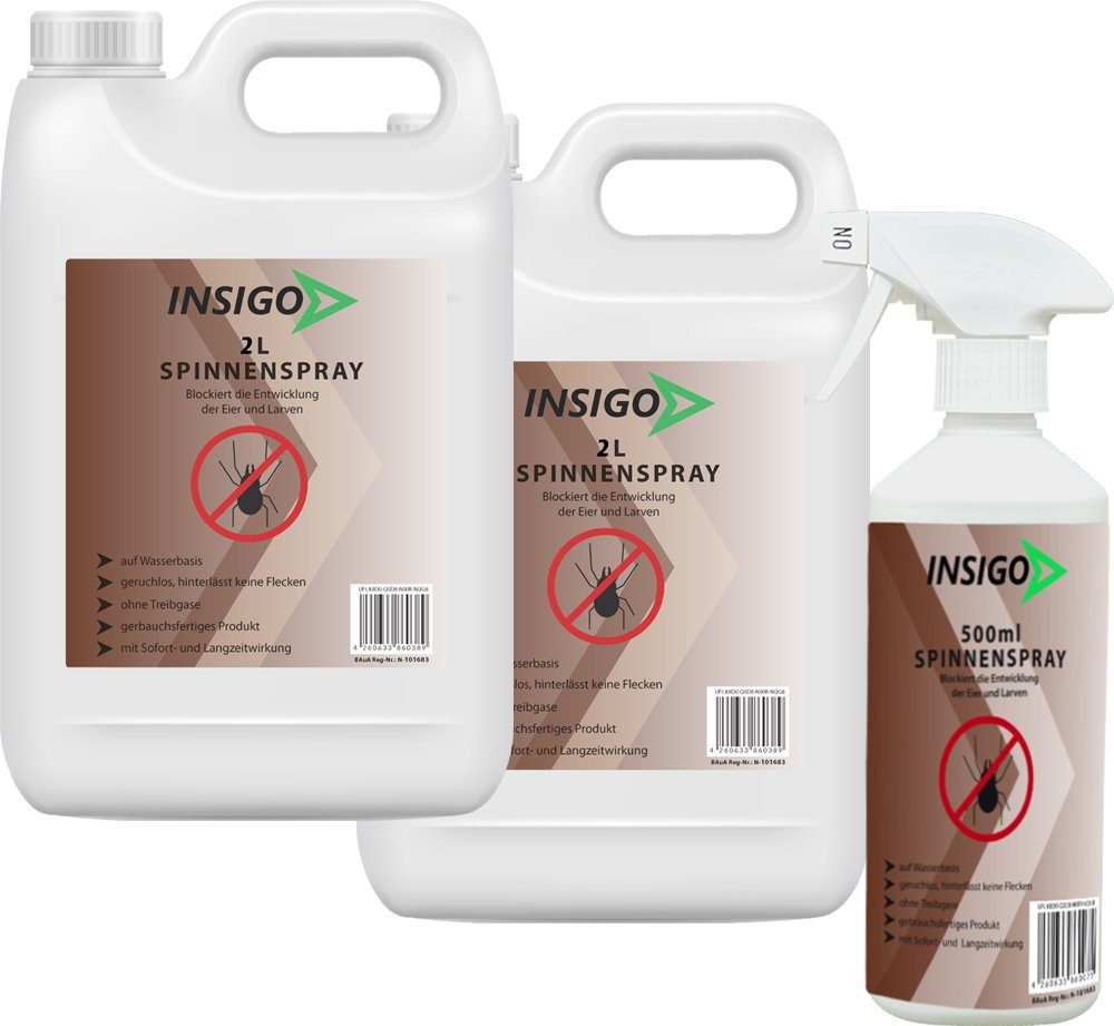 INSIGO Insektenspray Spinnen-Spray Hochwirksam gegen Spinnen, 4.5 l, auf Wasserbasis, geruchsarm, brennt / ätzt nicht, mit Langzeitwirkung