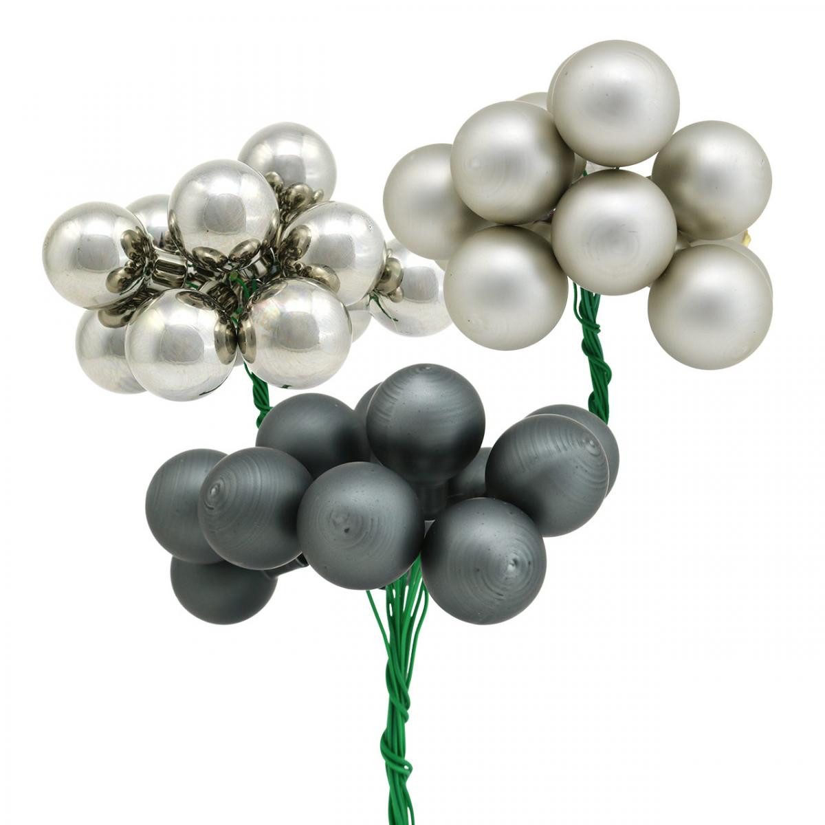 Florists Products Weihnachtsbaumkugel Mini Weihnachtskugeln Anthrazit und Silber Glanz Matt, 140 Stück