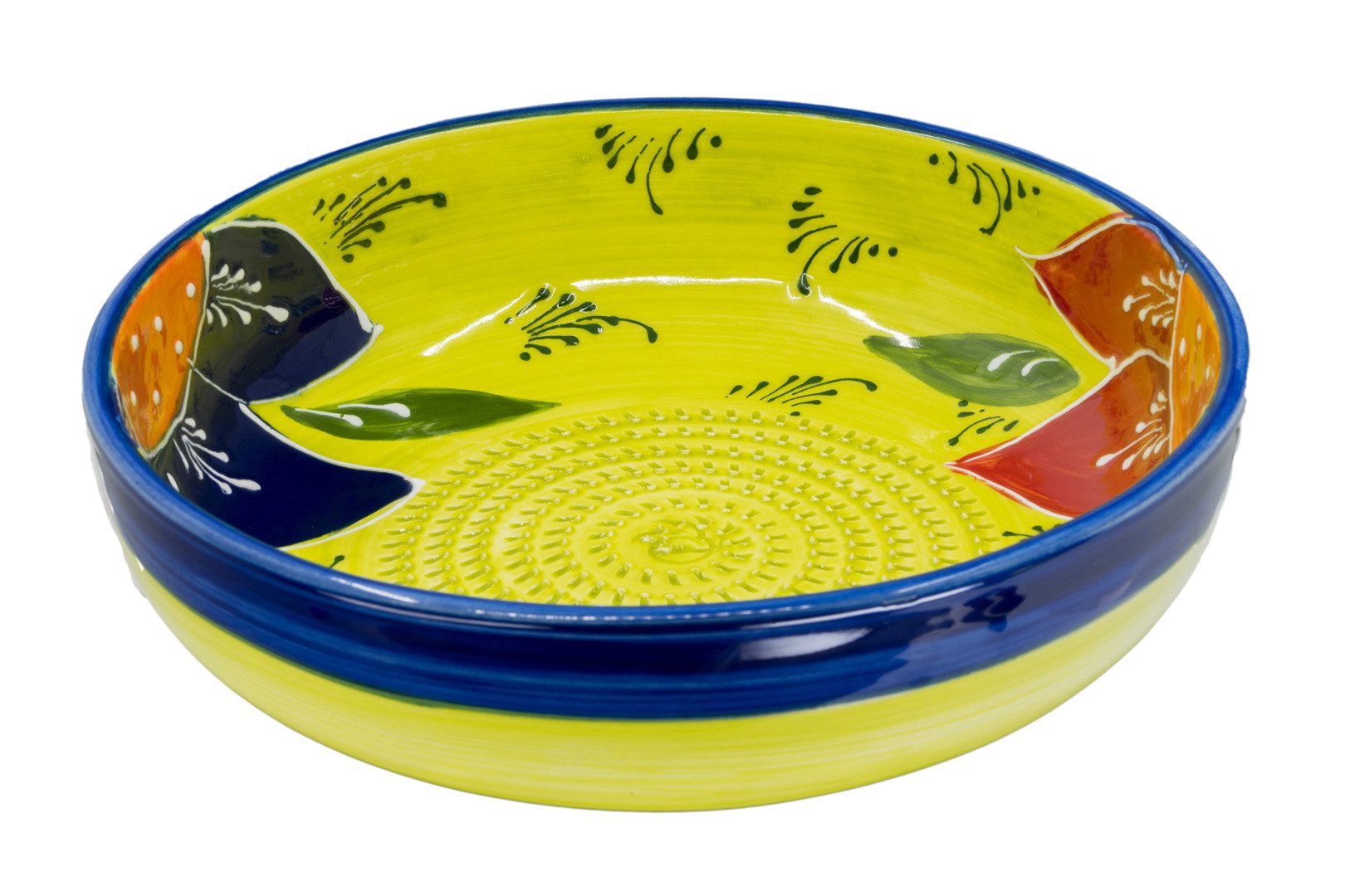 Kaladia Multireibe Große Reibeschüssel in Grün & Blumen, Keramik, handbemalte Küchenreibe - Made in Spain