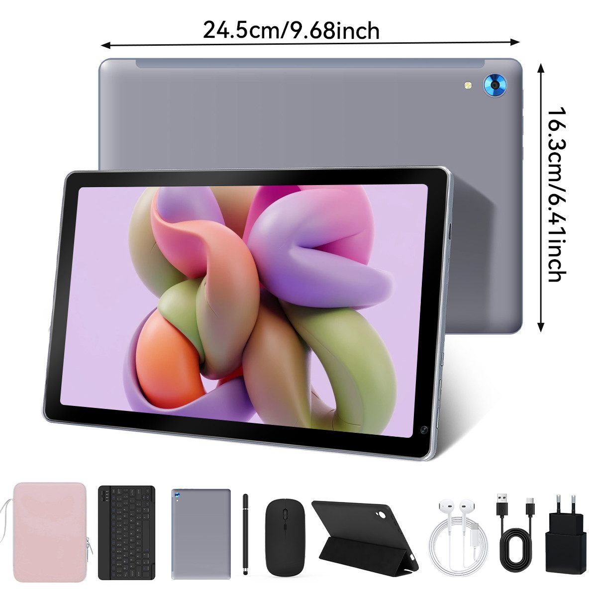 BUFO 10 Zoll Android 15, 4GB RAM 128 GB, mit Tastatur Maus Stift hülle Tablet (10", 128 GB, Android 15, mit AF und Blitz, zwei 1W-Lautsprecher + zwei Mikrofone)