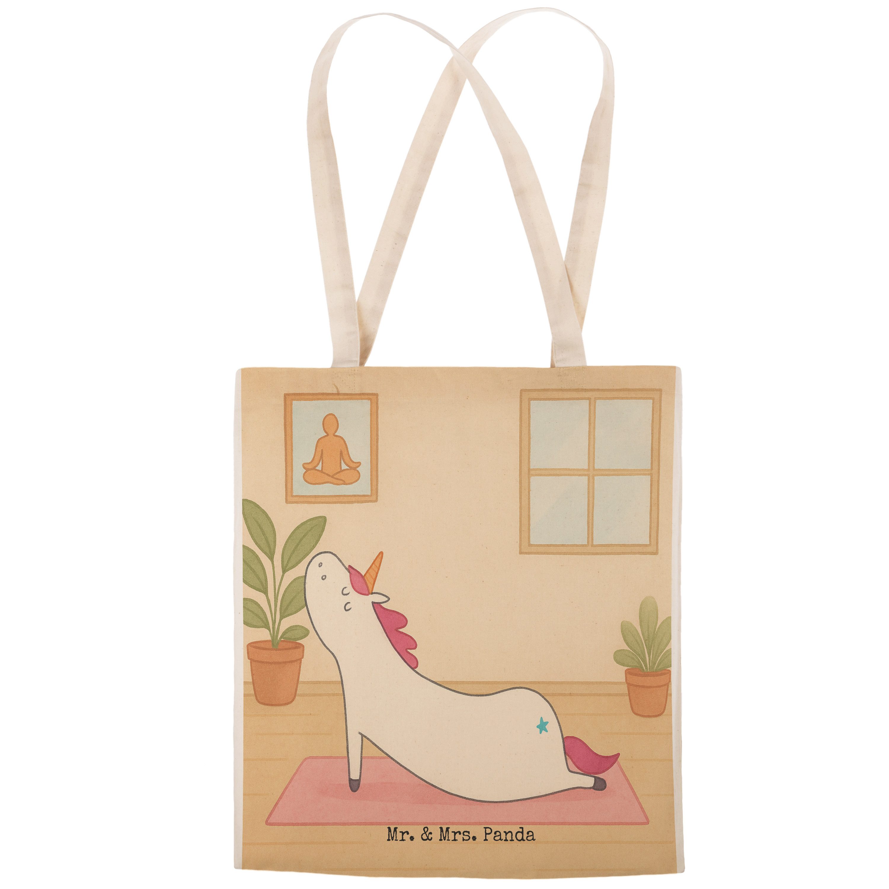 Mr. & Mrs. Panda Tragetasche Einhorn Yoga Design, Tote Bag, Weiß, Einkaufstasche, Lustig, Unicorn, (Packung), Süß Einhörner Tragetasche Mit Spruch