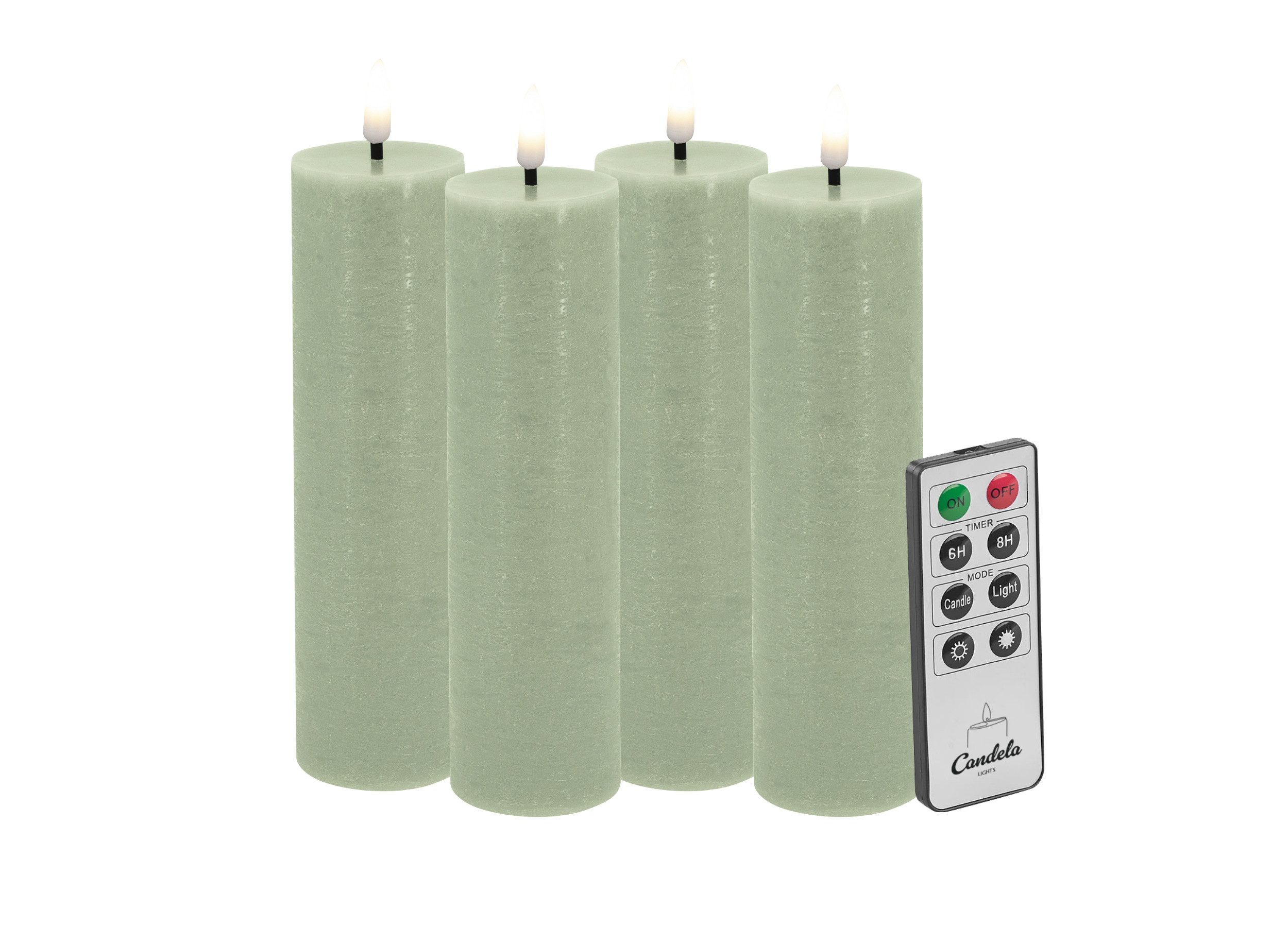 LC Home LED-Kerze Candela LED Kerzen 4er Set H:17,5x?5cm Green rustic Echtwachs mit