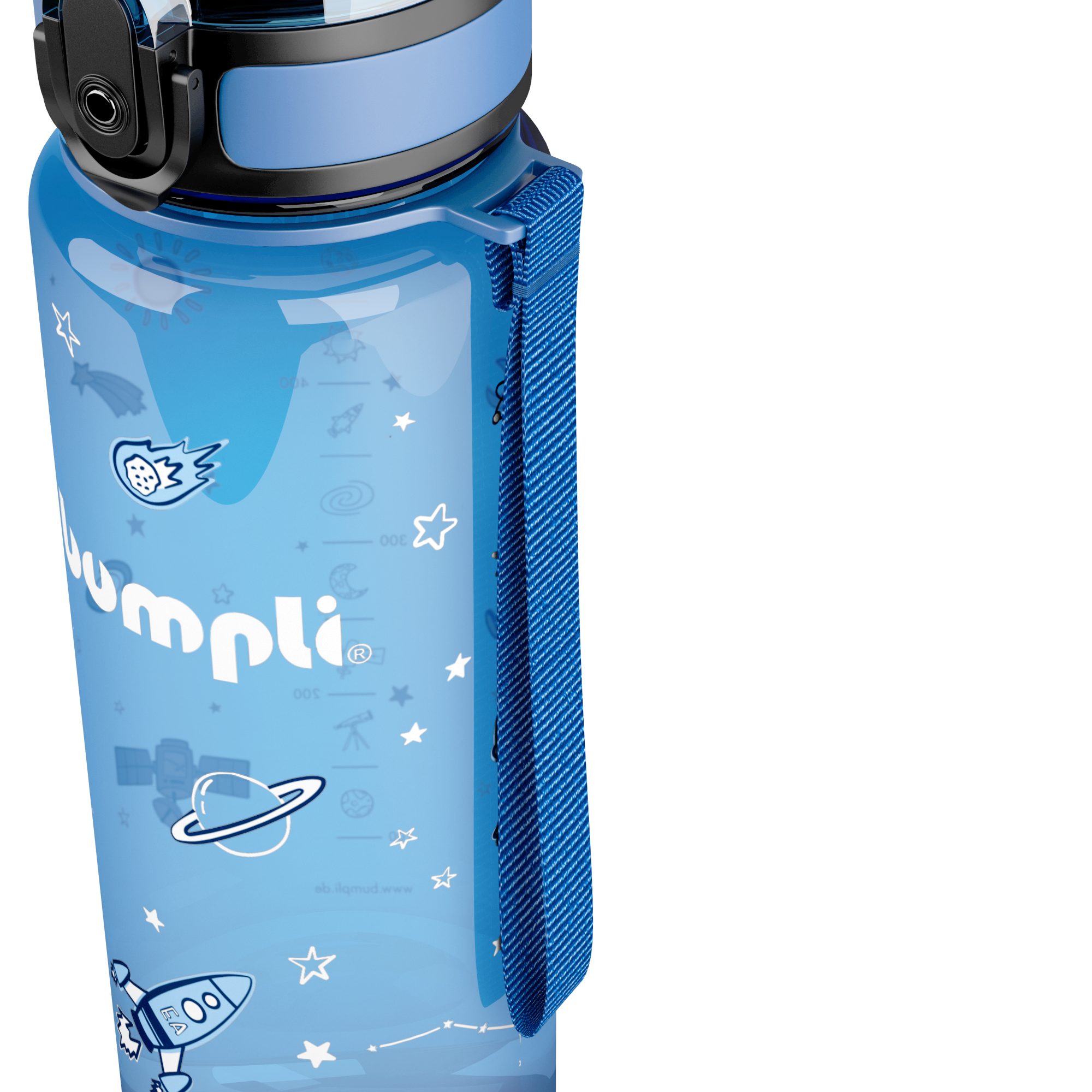 Sportflasche, Trinkflasche spülmaschinenfest, Wasserflasche, BPA-frei, Trageschlaufe, 500ml, Kinder Blau Fruchtsieb auslaufsicher, Trinkflasche bumpli®