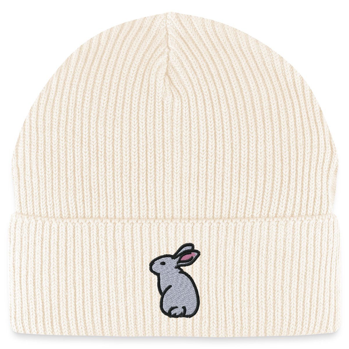 Spreadshirt Beanie Hase Bestickt Fisherman Beanie Bio Mütze (1-St)
