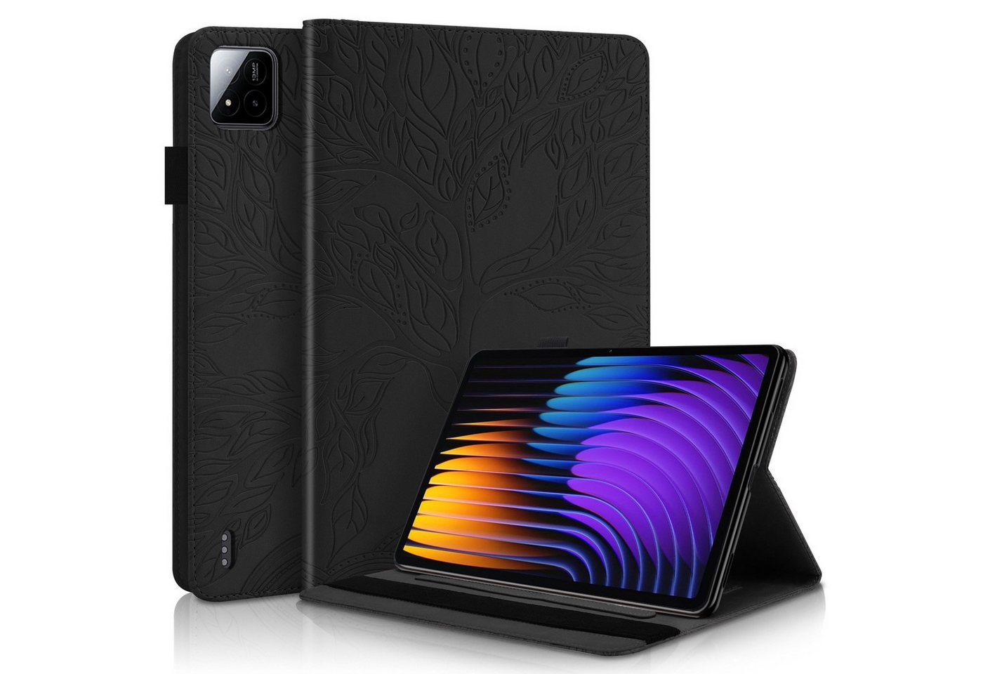 Wigento Tablet-Hülle Kunstleder für Xiaomi Pad 8 / 8 Pro / Pad 7 / 7 Pro Baum Book Schwarz, Baum Design Hülle mit Standfunktion und Kratzschutz