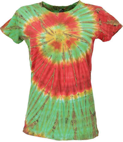 Guru-Shop T-Shirt Batik T-Shirt für Damen, Tie Dye Goa Shirt -.. Festival, Ethno Style, Hippie, alternative Bekleidung