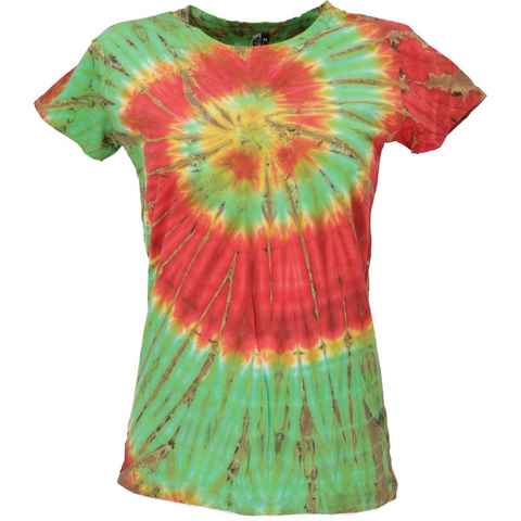Guru-Shop T-Shirt Batik T-Shirt für Damen, Tie Dye Goa Shirt -.. Festival, Ethno Style, Hippie, alternative Bekleidung