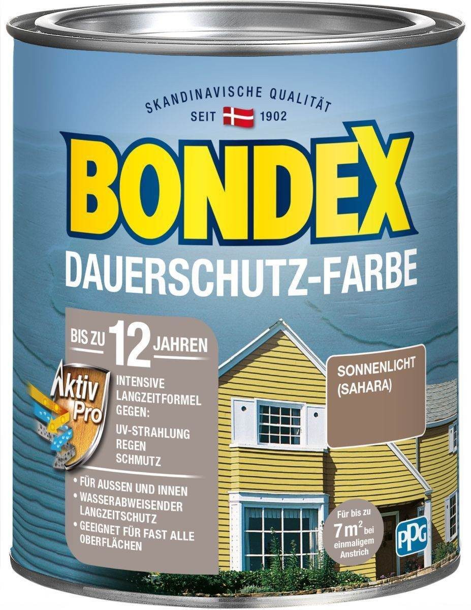 Bondex Wetterschutzfarbe BONDEX Dauerschutz Farbe 0,75L, Holzfarbe deckend, Sonnenlicht Sahara