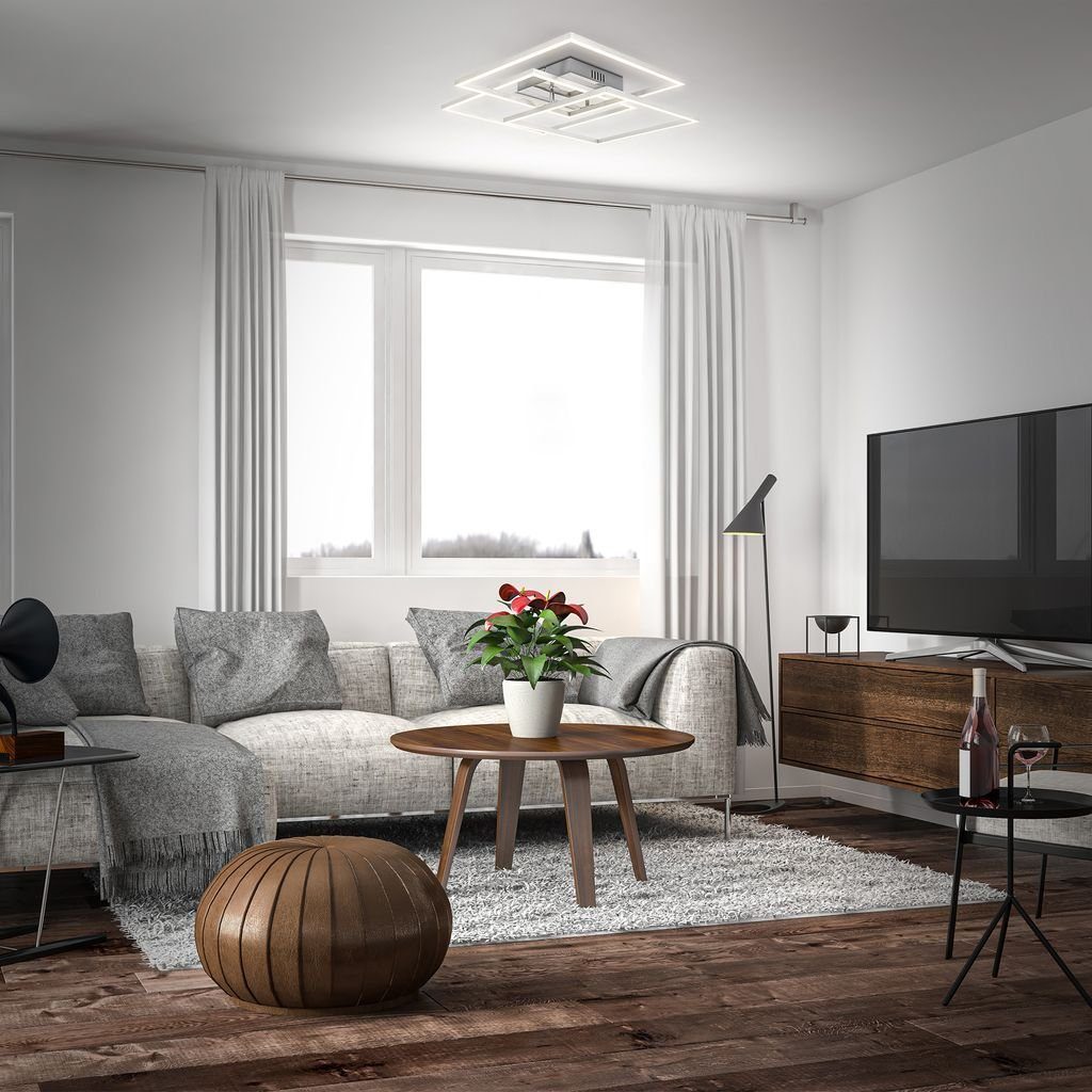 B.K.Licht Deckenleuchte LED Deckenlampe FRAME Chrom-Alu 3-flammig 56,8x56,8 cm - BKL1504, LED fest integriert, Warmweiß, modernes Design, schwenkbar, 40W 4000lm 3000K warmweiß Wohnzimmerlampe