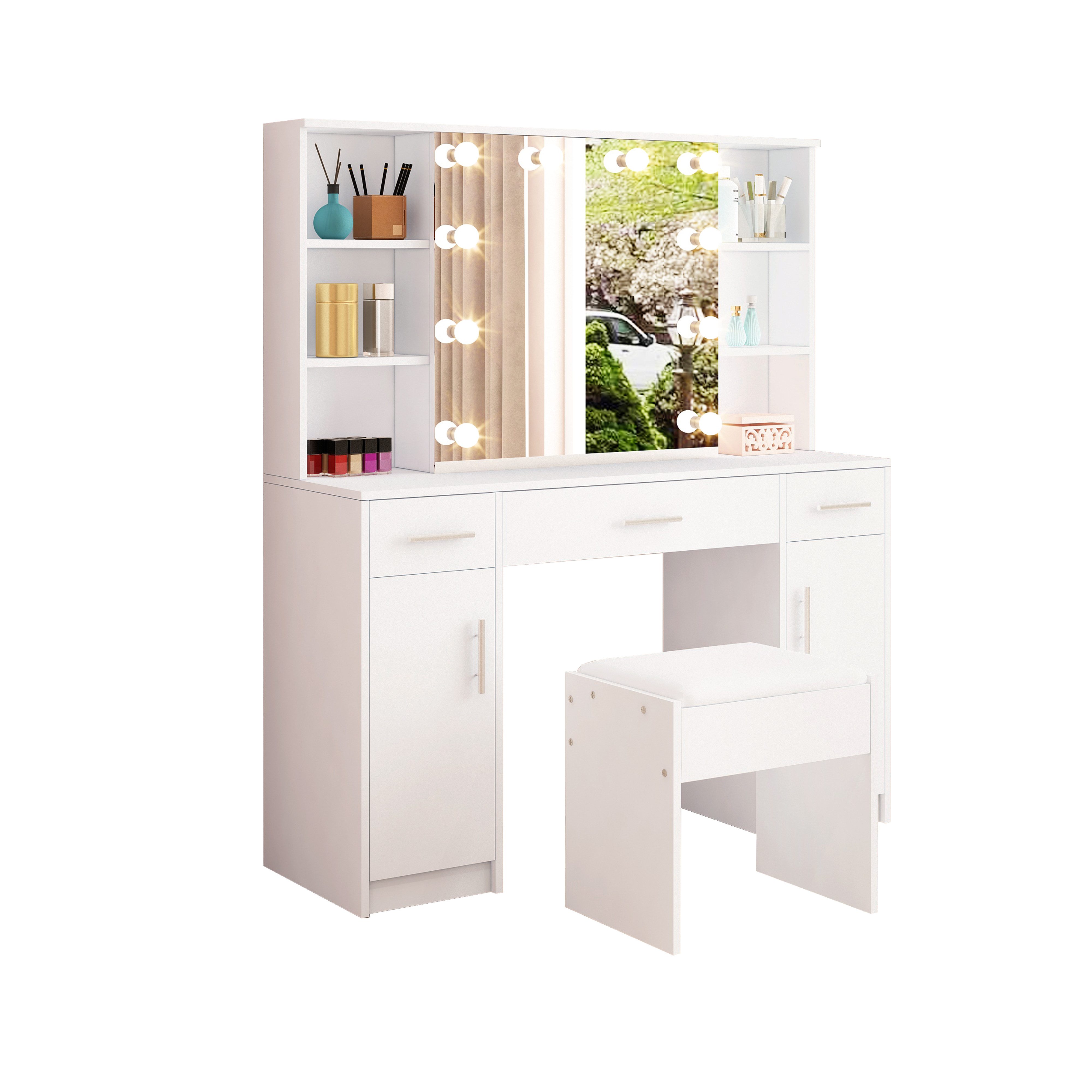 BESTWANTED Schminktisch mit Hocker und LED-Beleuchtung, günstig online kaufen