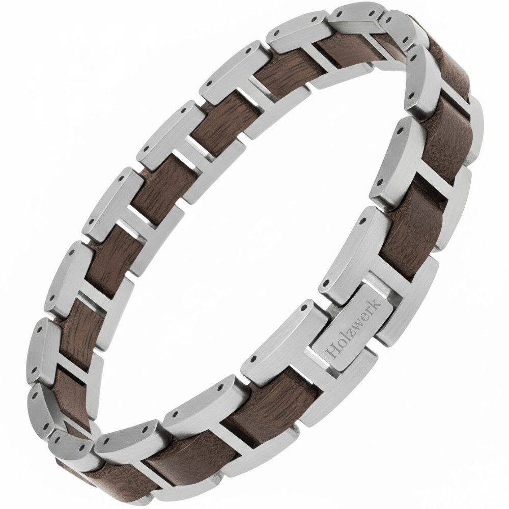 Holzwerk Edelstahlarmband Designer Holz Armband, Armkette Gliederarmband, Holz Unikate inkl. Armbandkürzer, ideal als Geschenk