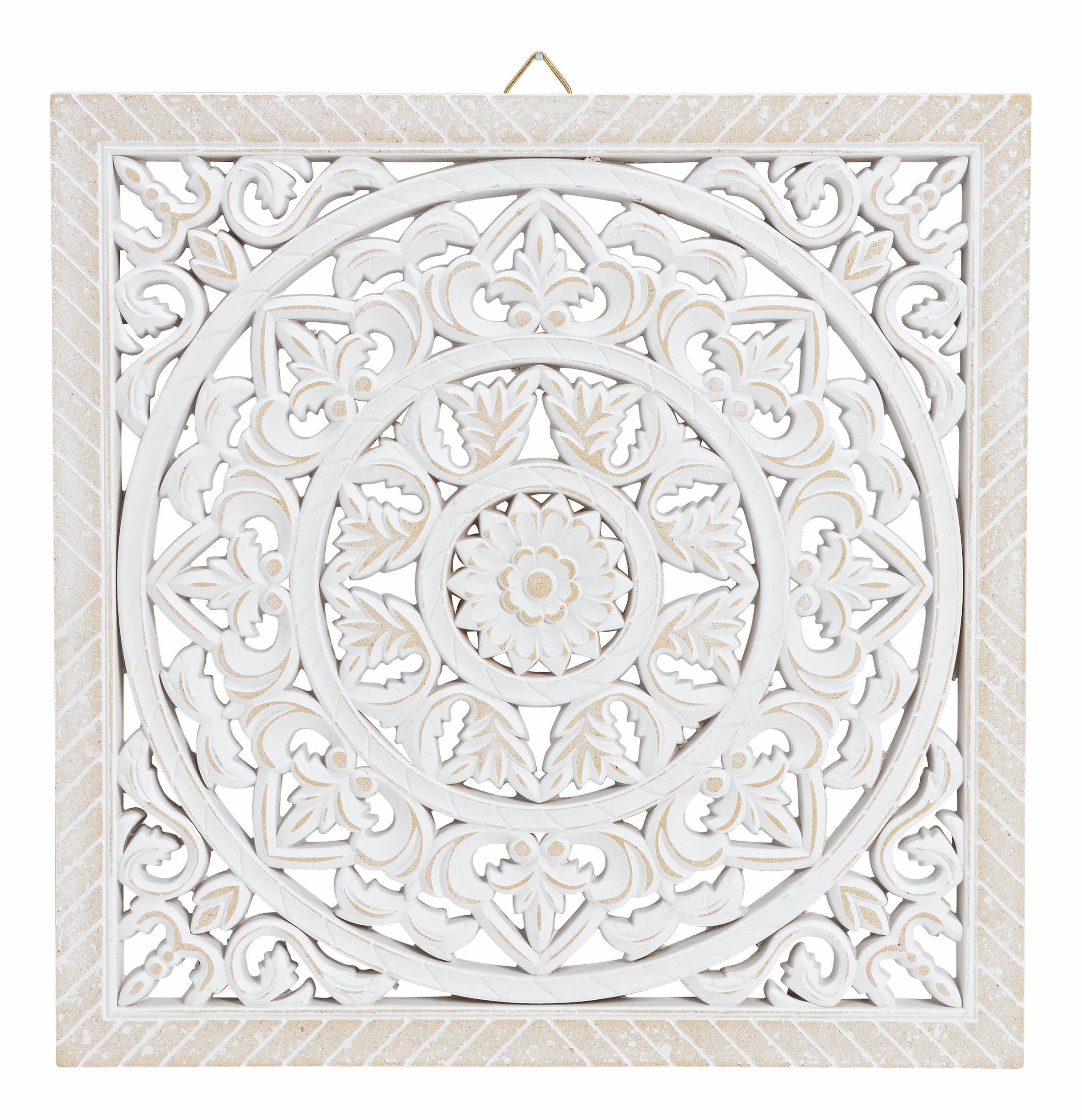 Spetebo Ornament Deko Ornament shabby weiß - Deko Hänger (Stück, 1 St., zum Hängen), Vintage Wandbild aus Holz