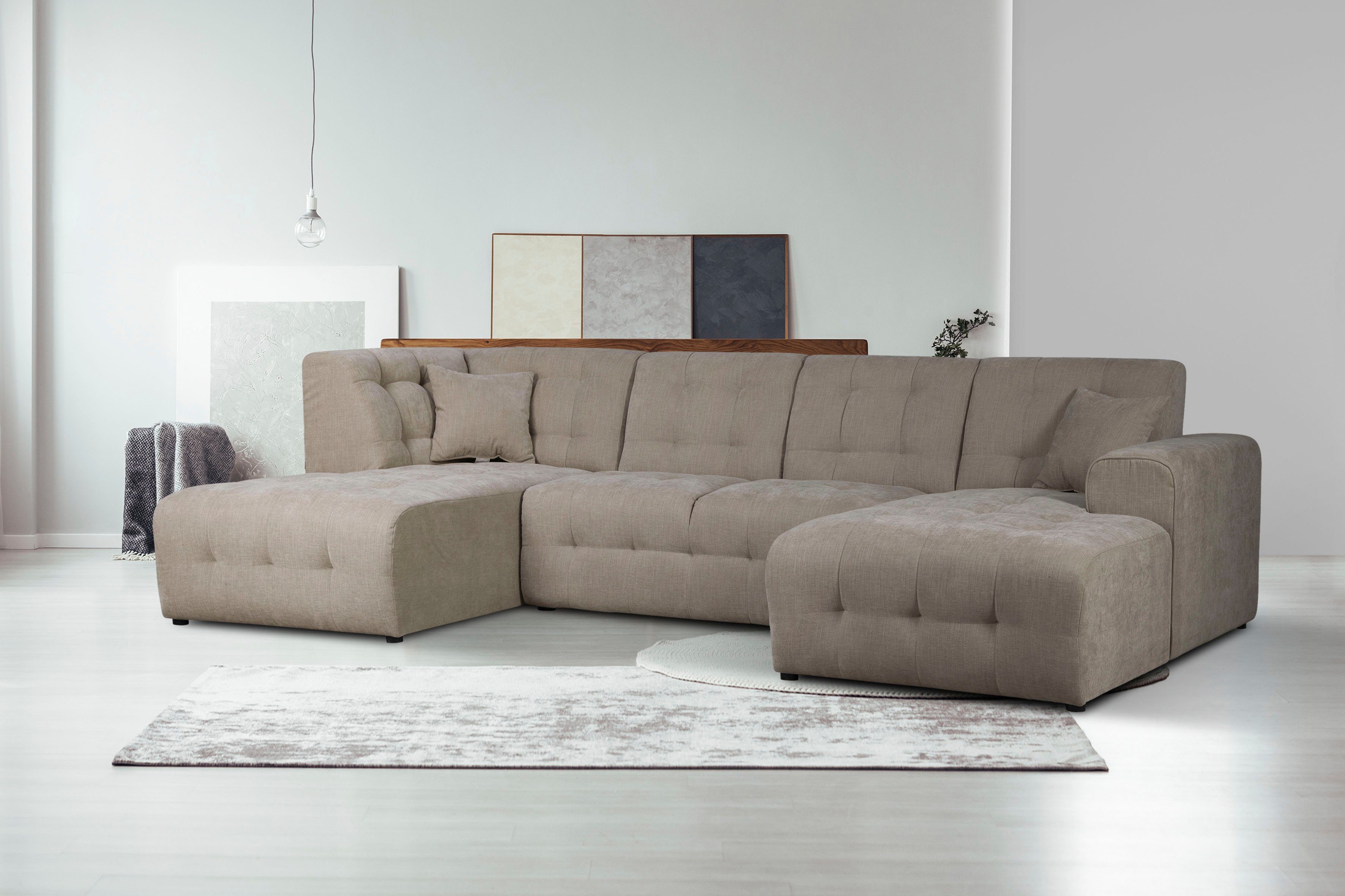 Home affaire Wohnlandschaft Nosia U-Form, incl. 2 Zierkissen, mit feiner Steppung