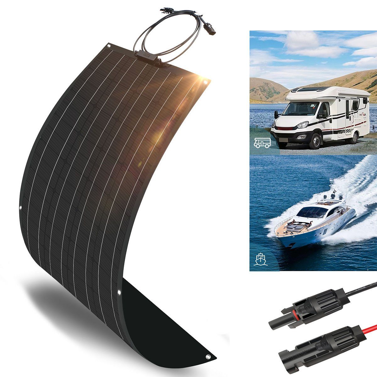 Bodenplatte 12V Solar für Akku 18V Profi Monokristallin 100W Boot Wohnmobil Solarpanel, Solaranlage Mono-Schindelzellen, Solarmodul Auto Schwarz oyajia Biegbar Ladegerät