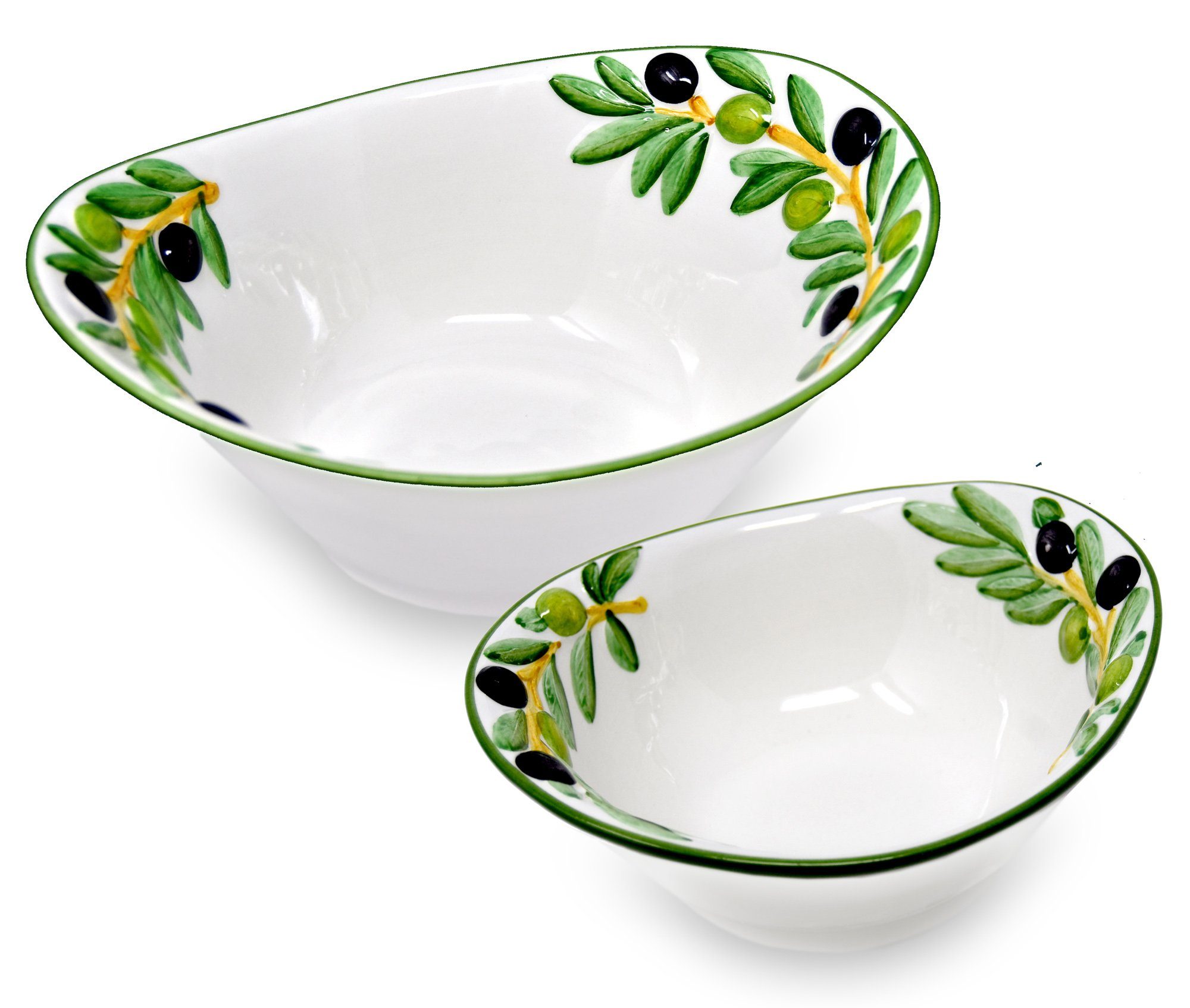 Lashuma Frühstücks-Geschirrset Olive (2-tlg), Keramik, Servierschalen Set, Salatschüsseln 20x17 cm und 25x21 cm